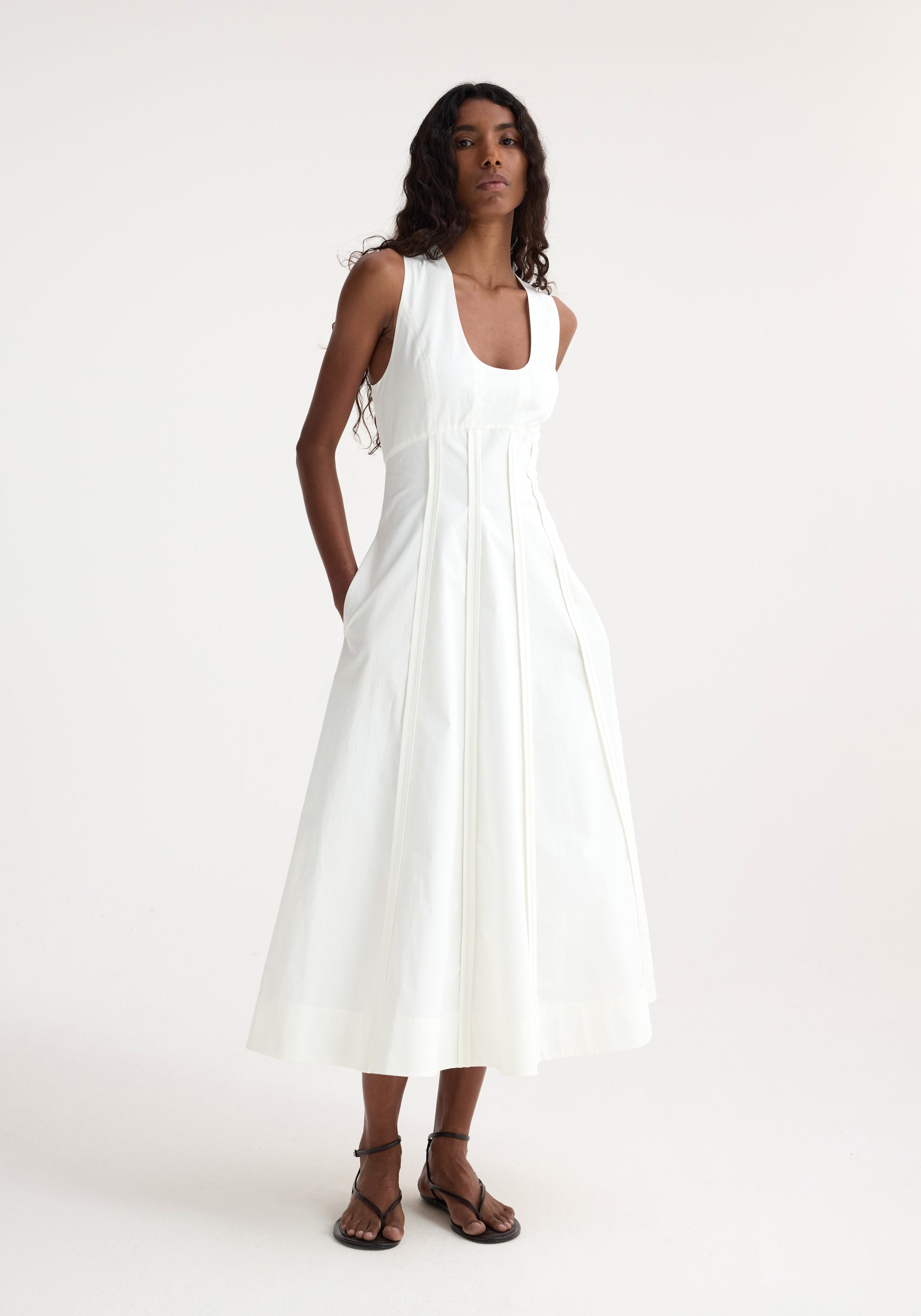 Sculptural Waisted Poplin Dress - Optic White
