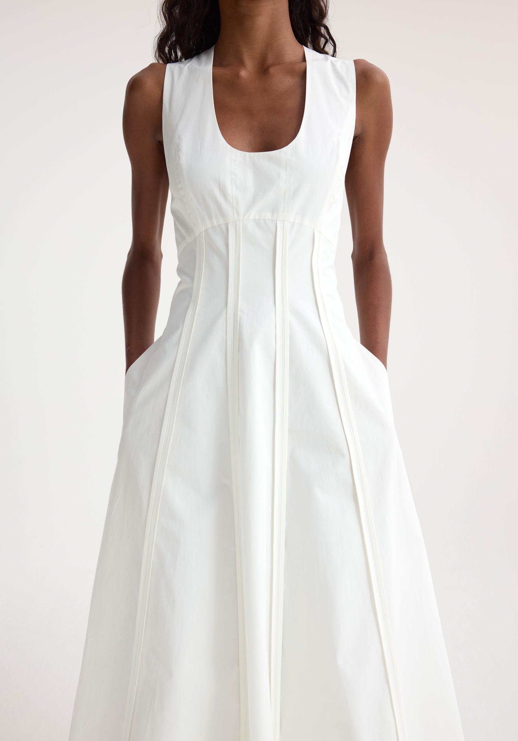 Sculptural Waisted Poplin Dress - Optic White