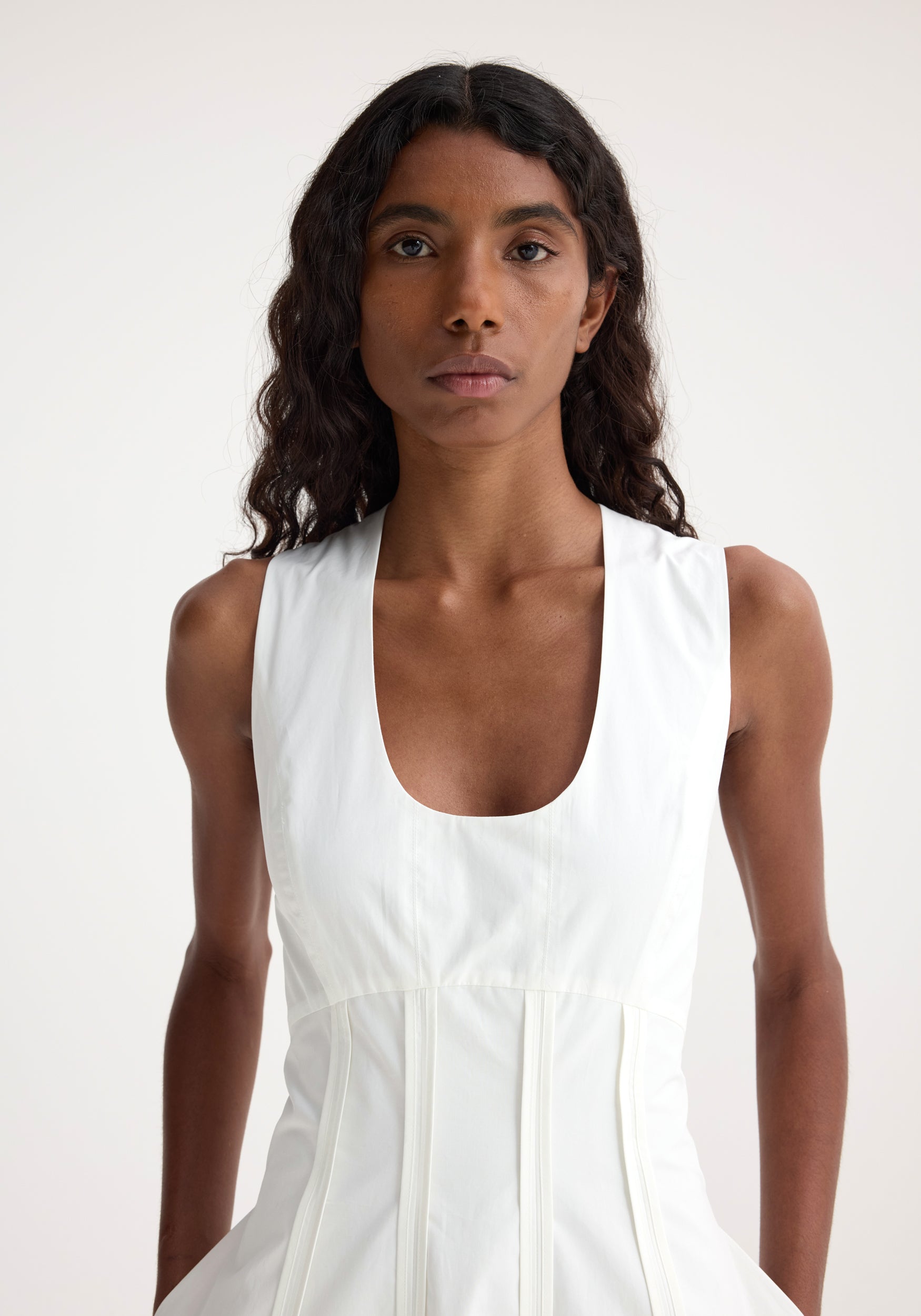 Sculptural Waisted Poplin Dress - Optic White