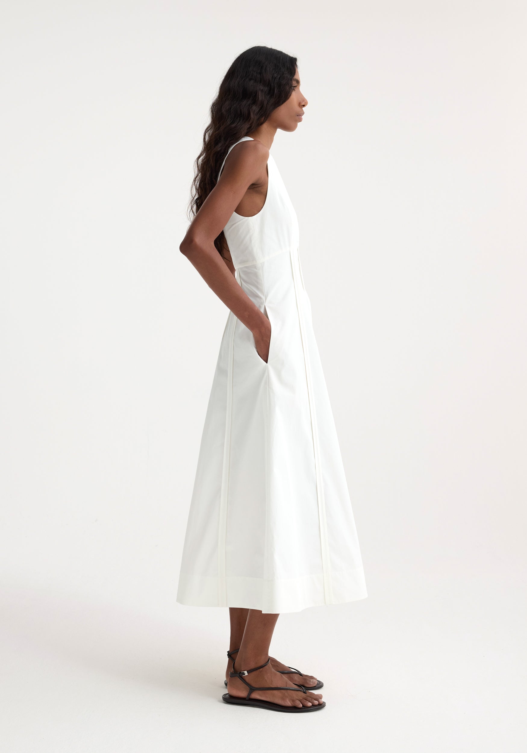 Sculptural Waisted Poplin Dress - Optic White