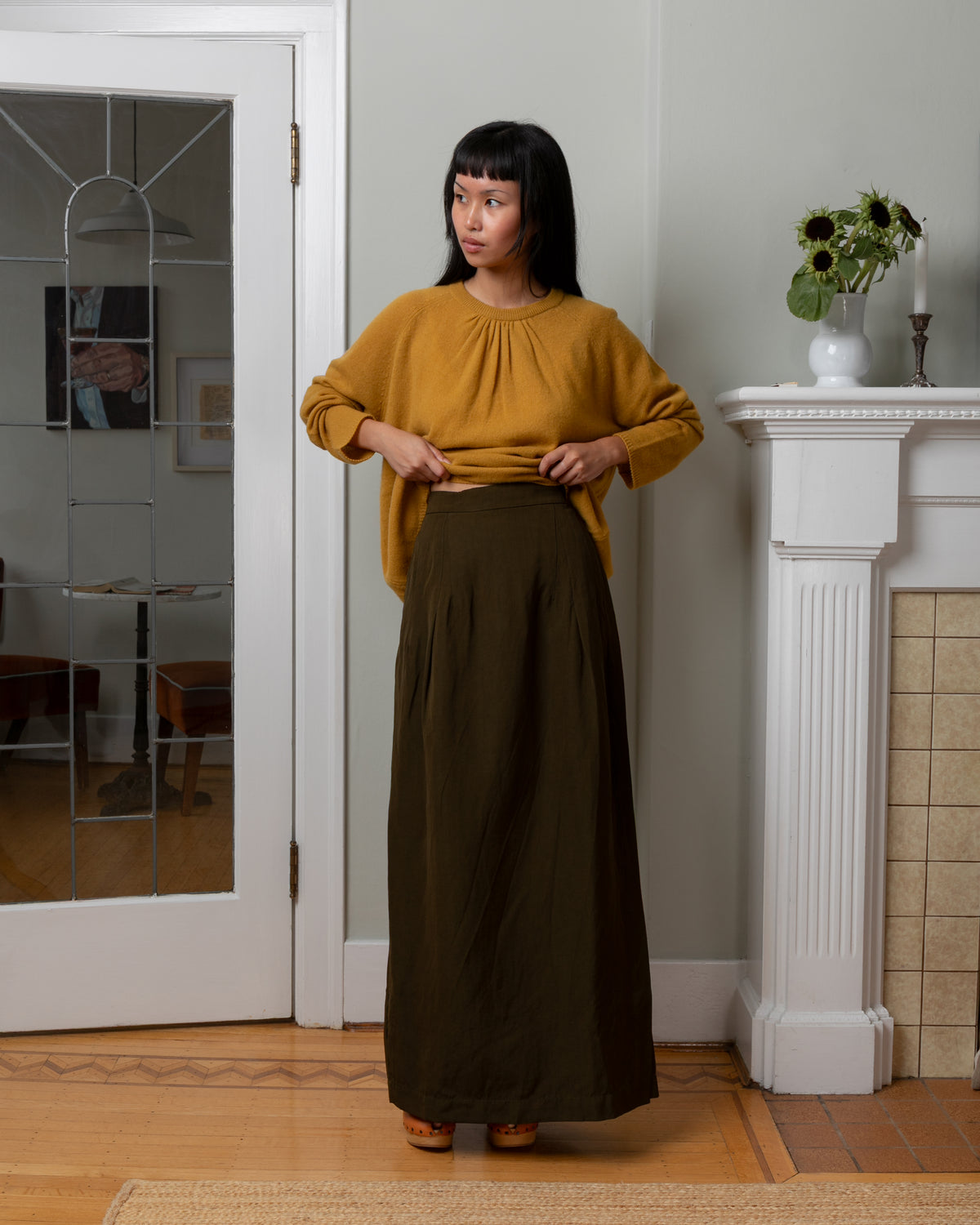 Aurelie Dry Wool Skirt - Khaki