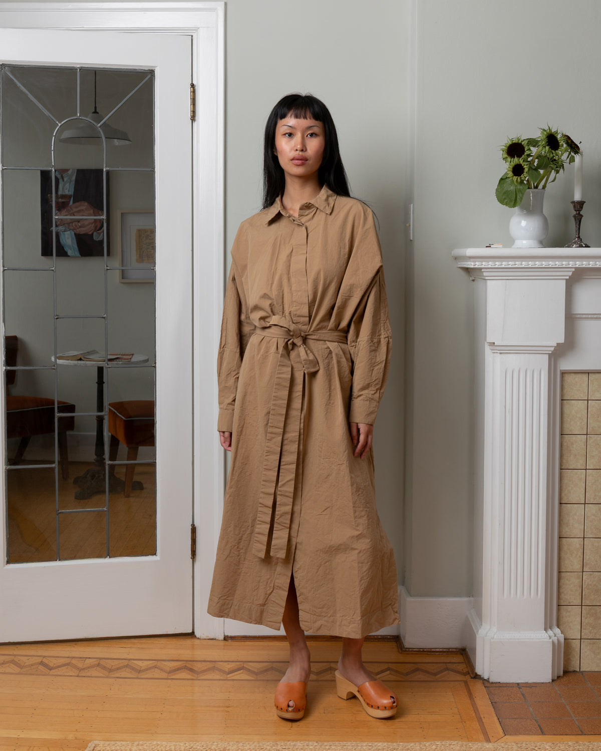 Waga Ls Paper Cotton Dress - Beige