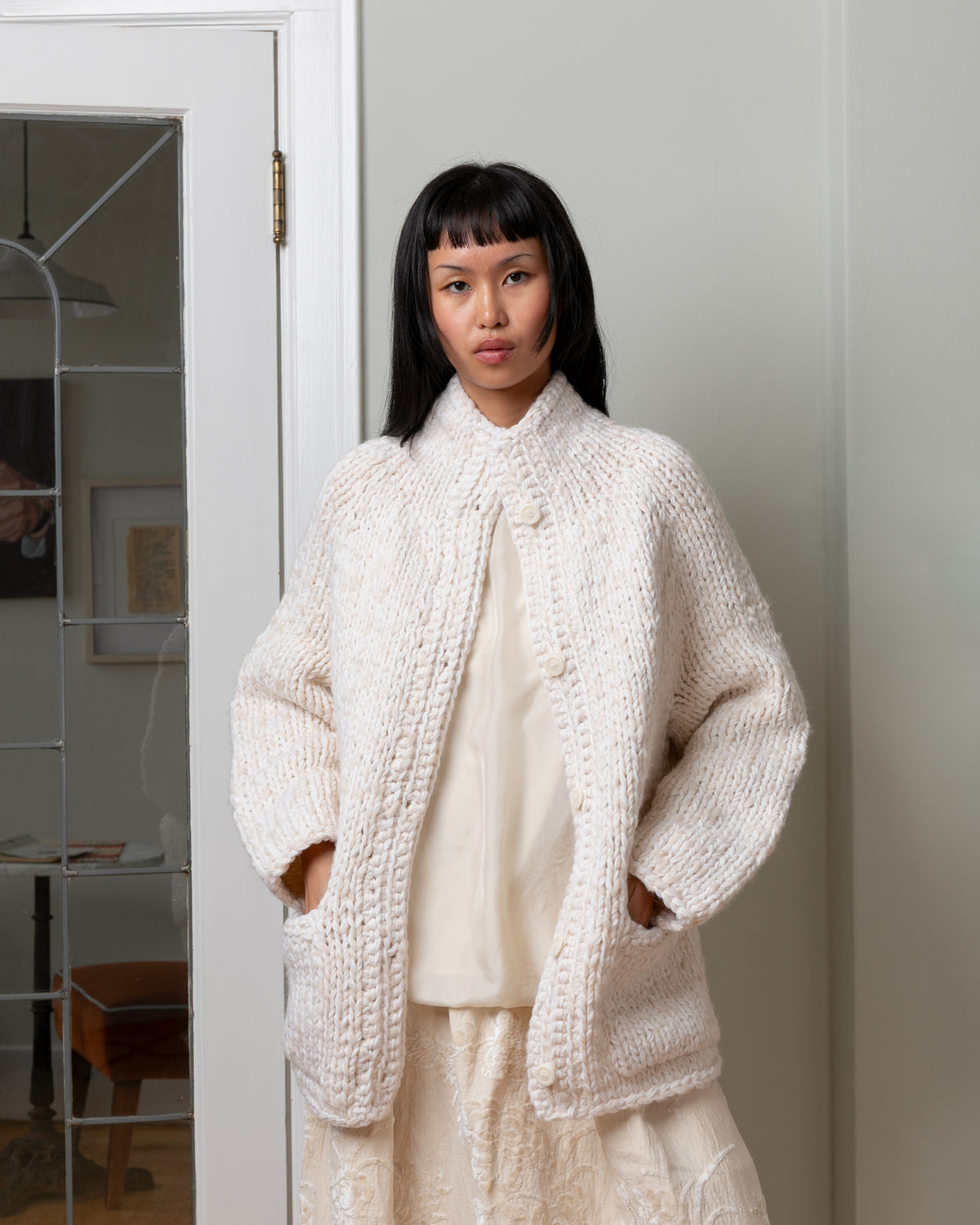 Camille Softy Marled Cardigan - Ecru/Ecru