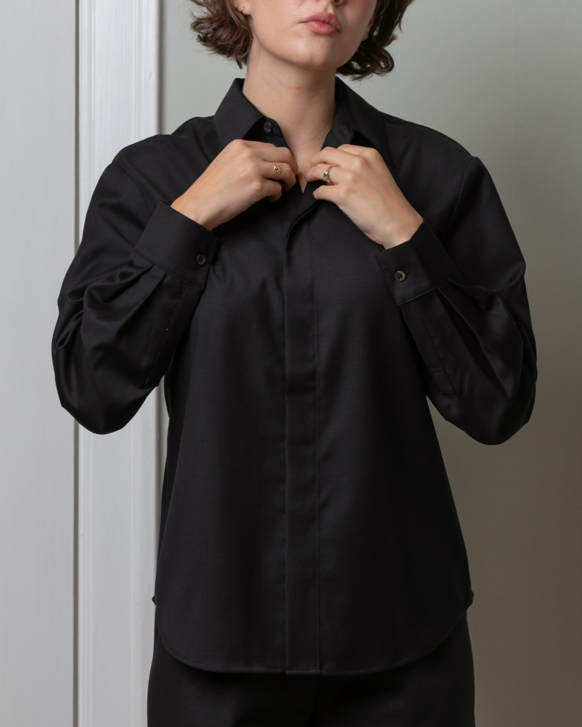 Vis A Vis-Wool Twill Shirt - Black-Shirts-Boboli-Vancouver-Canada