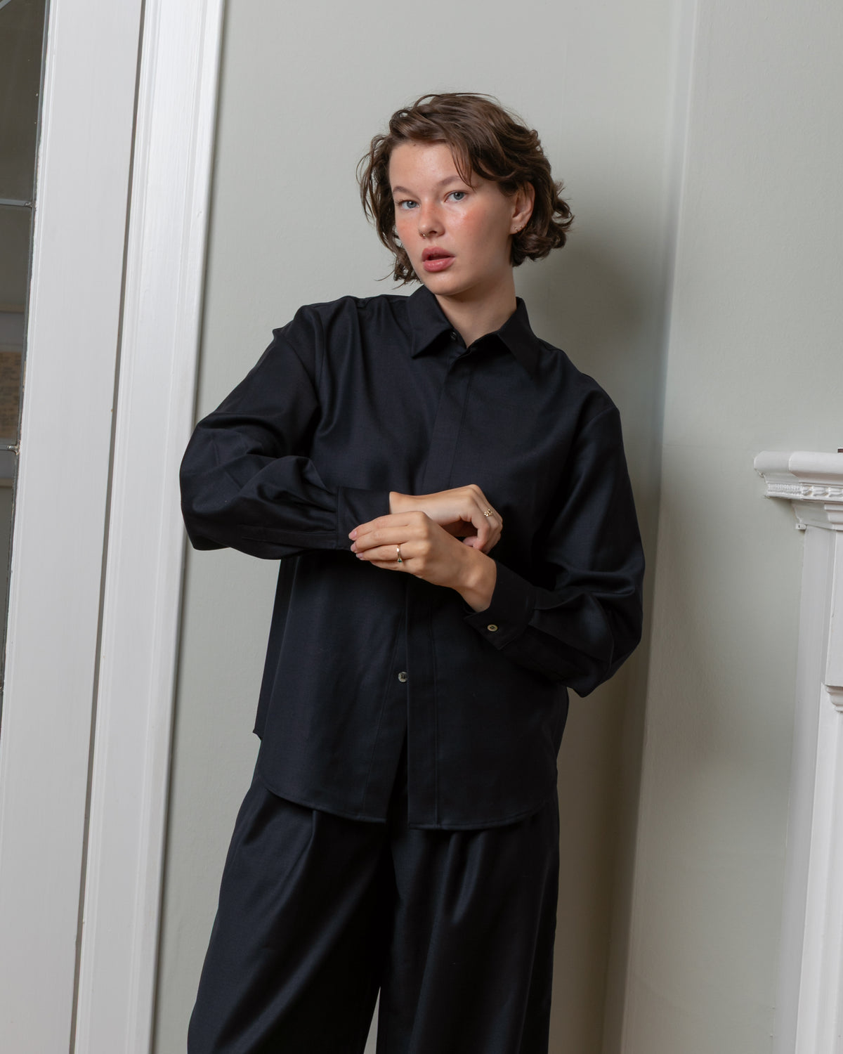 Vis A Vis-Wool Twill Easy Shirt - Navy-Shirts-Boboli-Vancouver-Canada