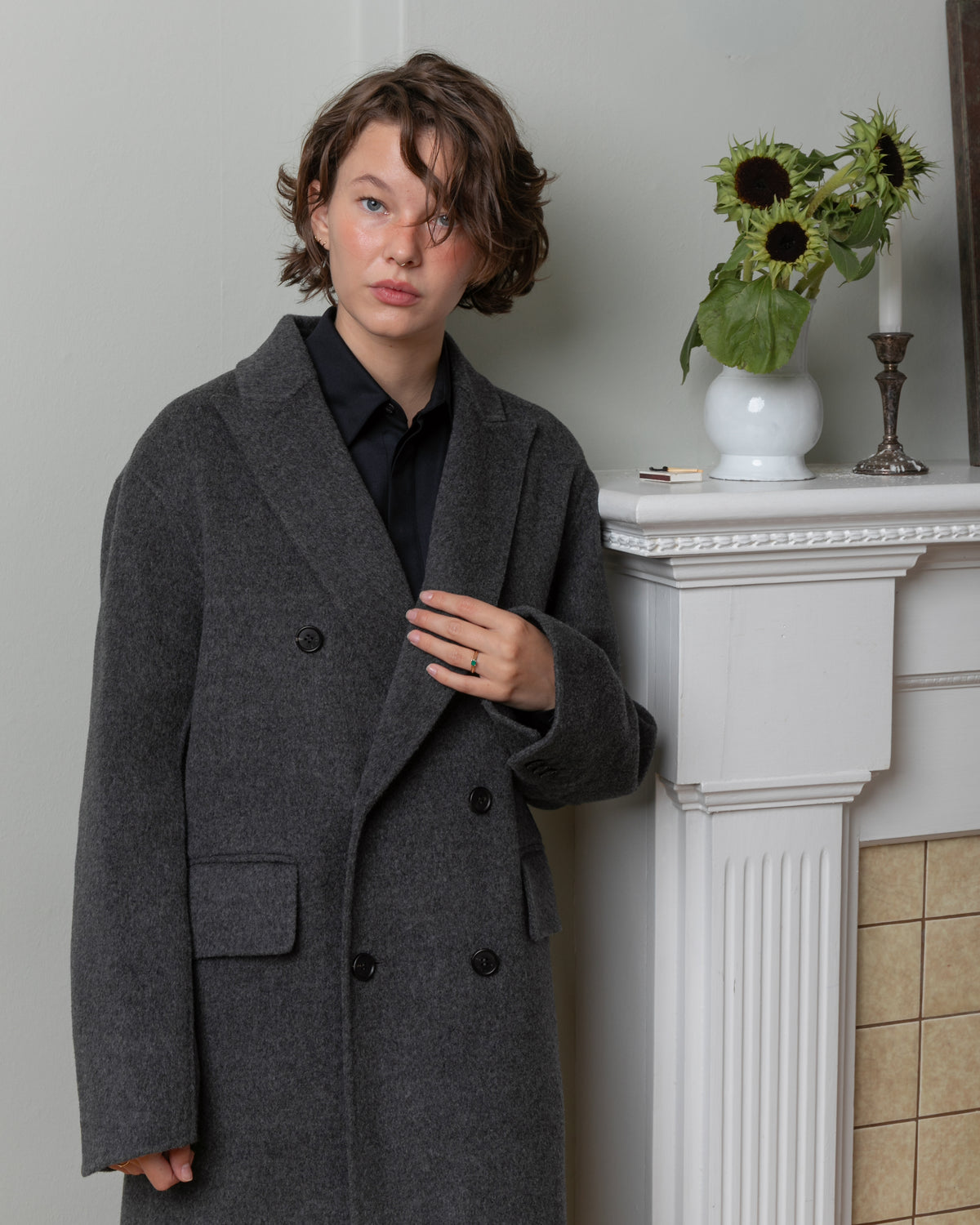 Wool Cashmere Double Breasted Coat - D.K Gray