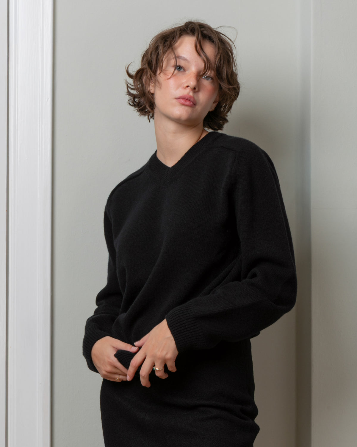 Vis A Vis-Wool Cashmere V-Neck Sweater - Black-Sweaters-Boboli-Vancouver-Canada