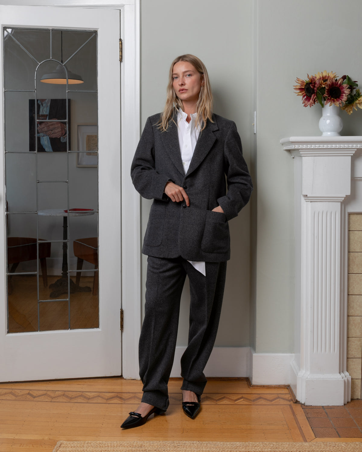 Bare-Blazer Unisex With Leather Press Buttons - Charcoal-Blazers-Boboli-Vancouver-Canada