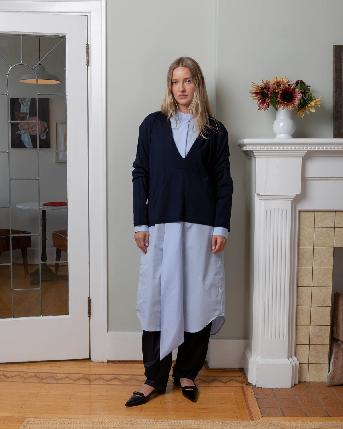 Bare-Deep-V Merino Sweater - Navy-Sweaters-Boboli-Vancouver-Canada