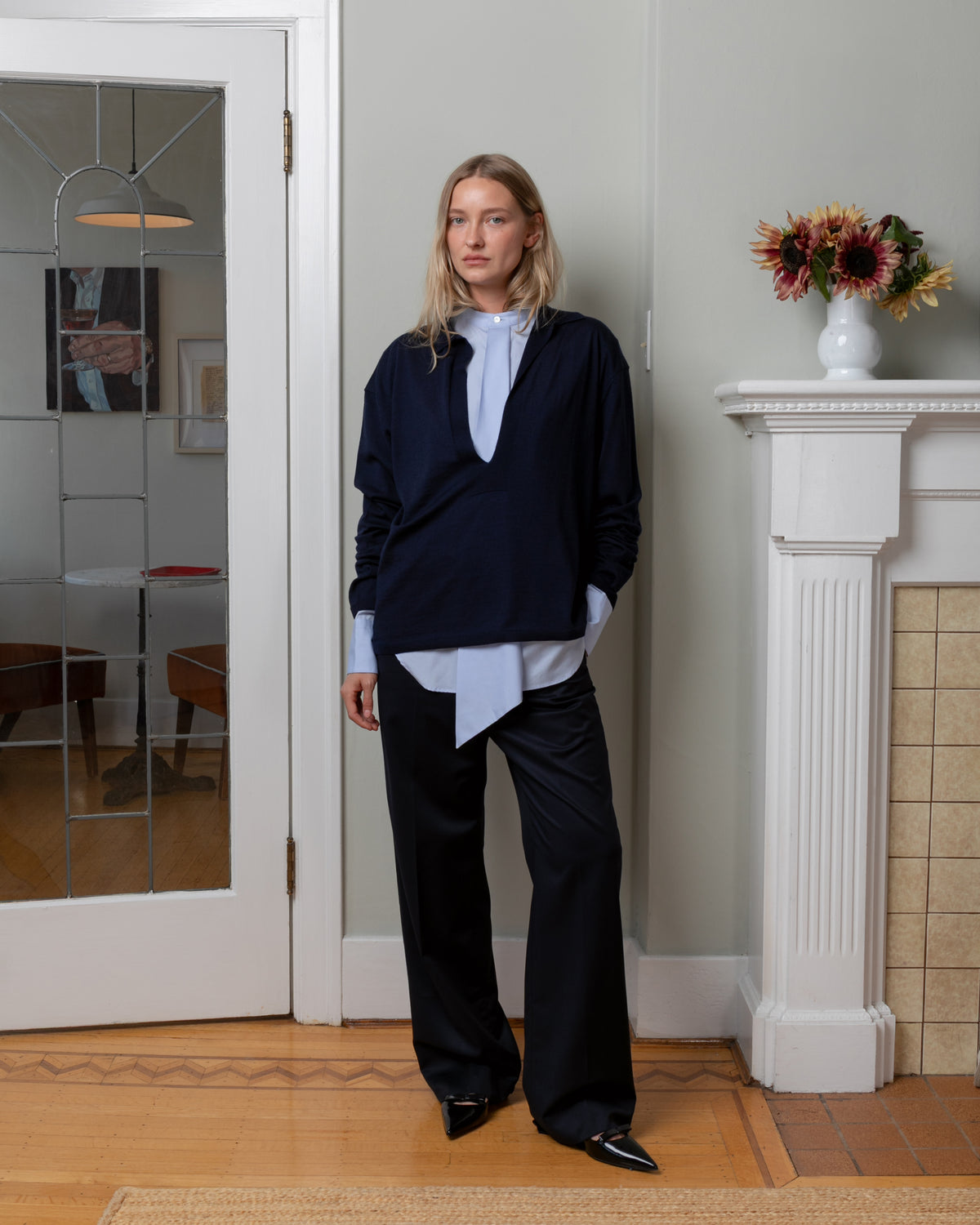 Bare-Deep-V Merino Sweater - Navy-Sweaters-Boboli-Vancouver-Canada