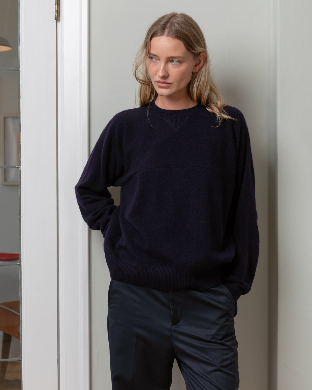 Bare-Feather-Soft Cashmere Sweatshirt - Navy-Sweaters-Boboli-Vancouver-Canada