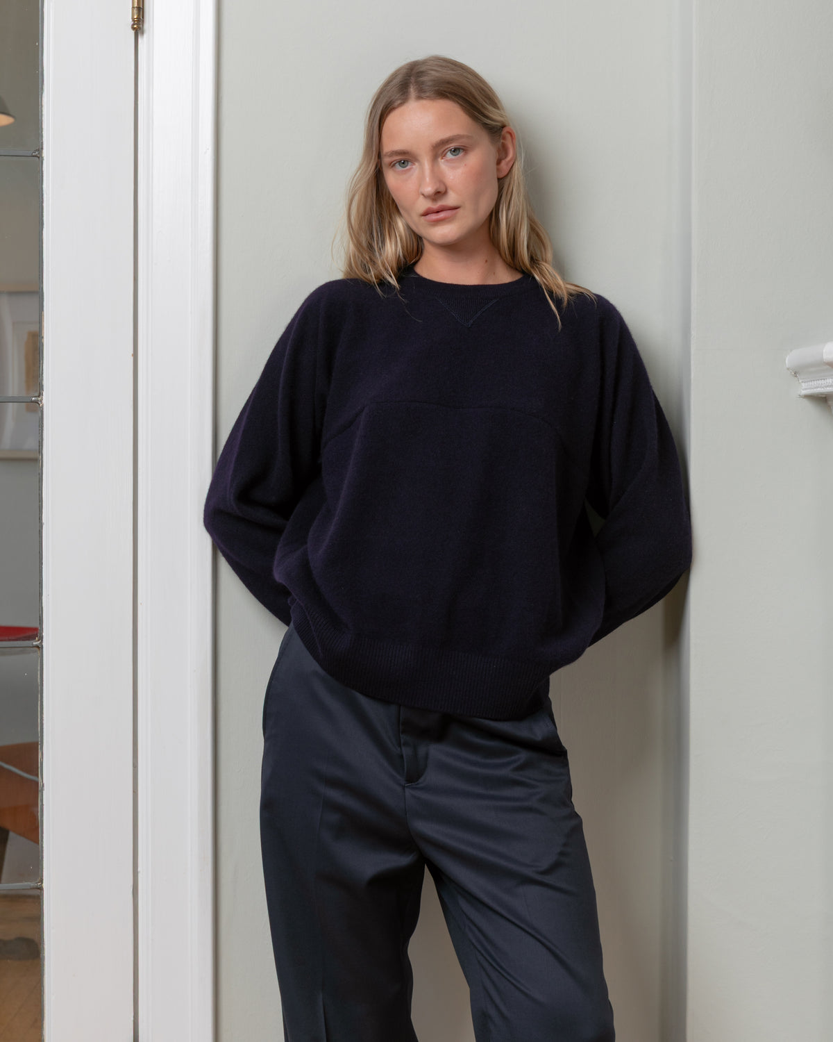 Bare-Feather-Soft Cashmere Sweatshirt - Navy-Sweaters-Boboli-Vancouver-Canada