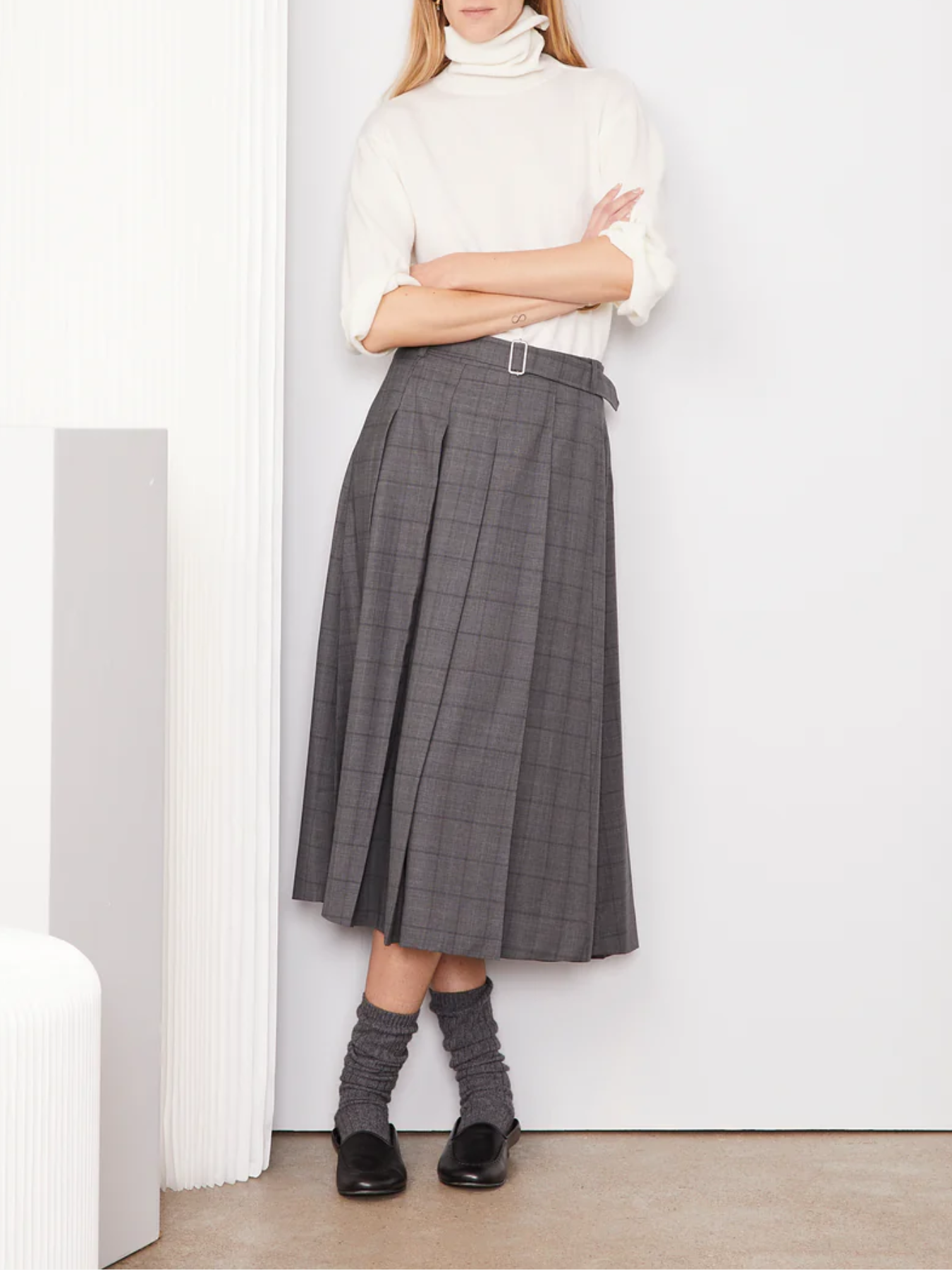 Officine Generale-Kenia Virign Wool Skirt - Mid Grey-Skirts-Boboli-Vancouver-Canada