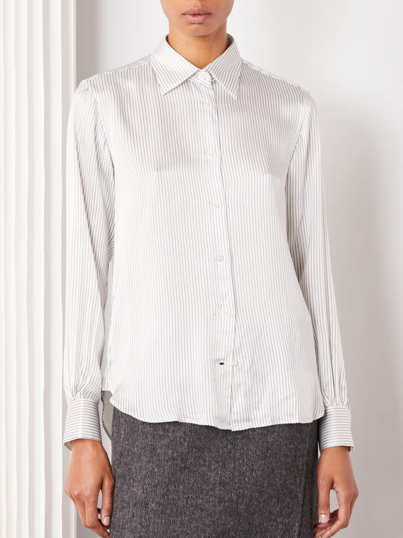 Officine Generale-Colombe Satin Stripe Shirt - White/Anthracite-Shirts-Boboli-Vancouver-Canada