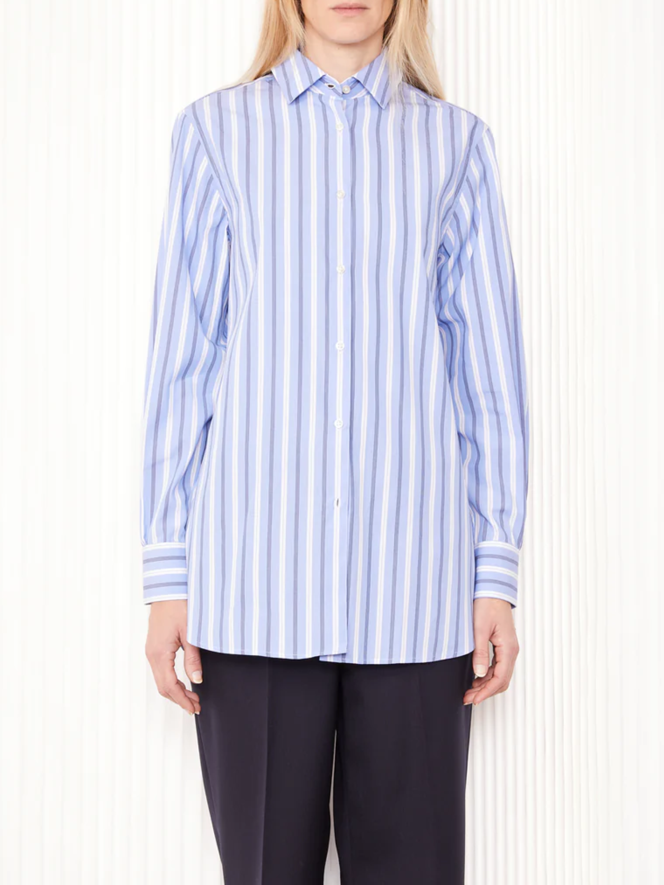 Officine Generale-Elzi Multi Stripe Cotton Shirt - Blue/White/Navy-Shirts-Boboli-Vancouver-Canada