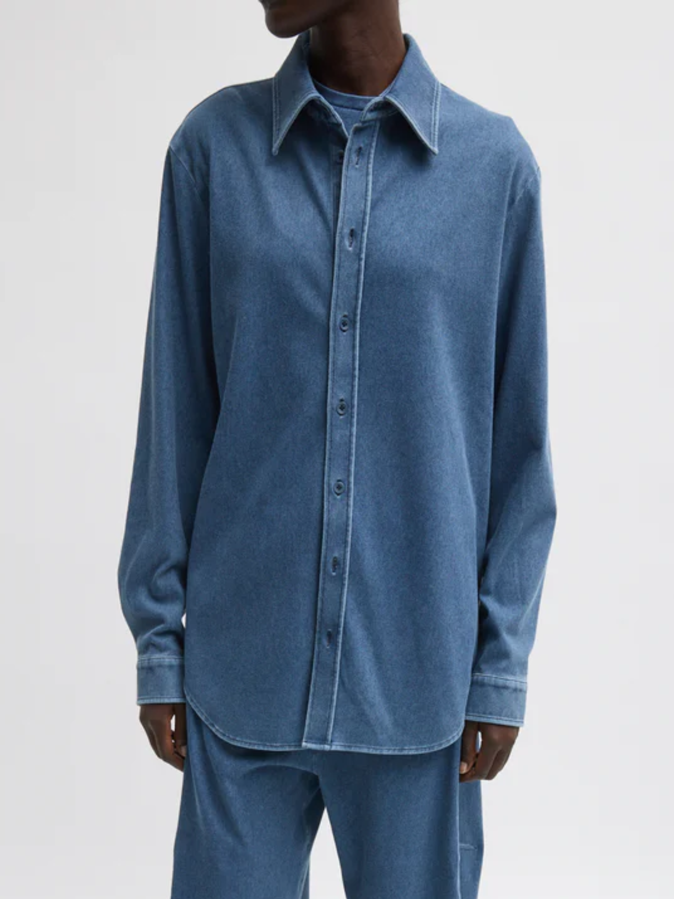 Tibi-Stretch Denim Easy Shirt - Classic Wash-Shirts-Boboli-Vancouver-Canada