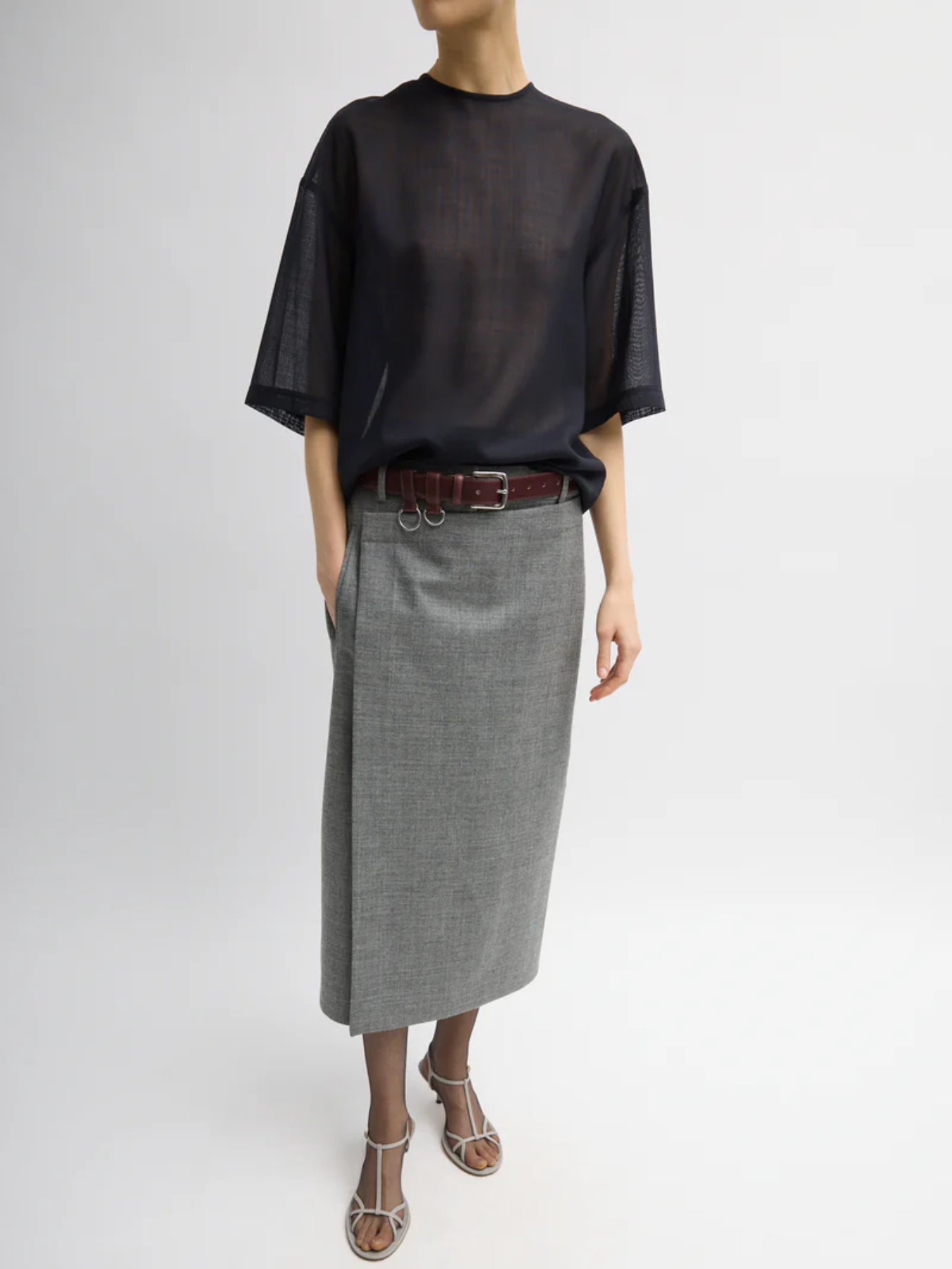 Tibi-Techy Bonded Wool Wrap Midi Skirt - Grey-Skirts-Boboli-Vancouver-Canada
