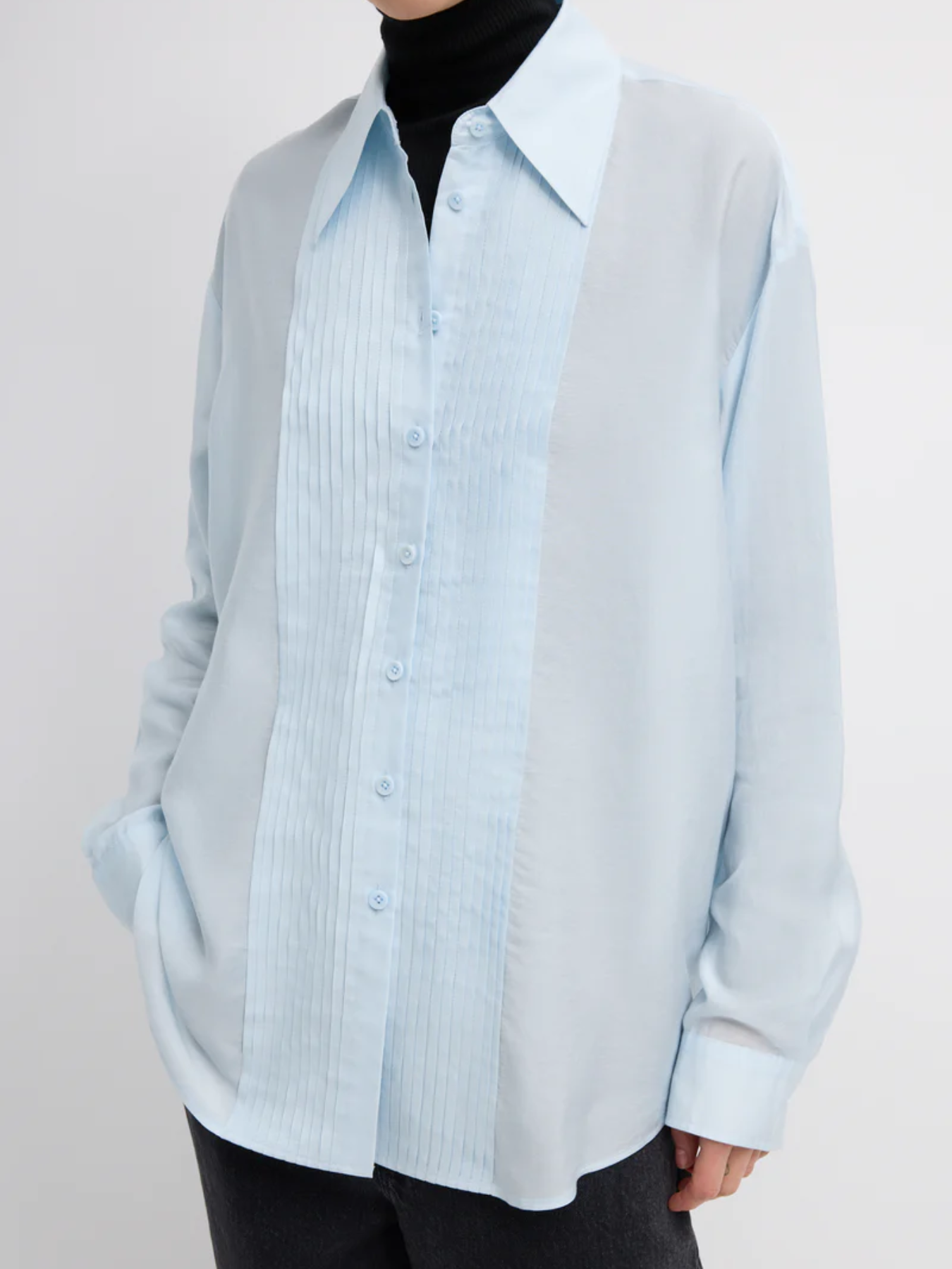 Tibi-Silk Voile Easy Pintucked Shirt - Ice Blue-Shirts-Boboli-Vancouver-Canada