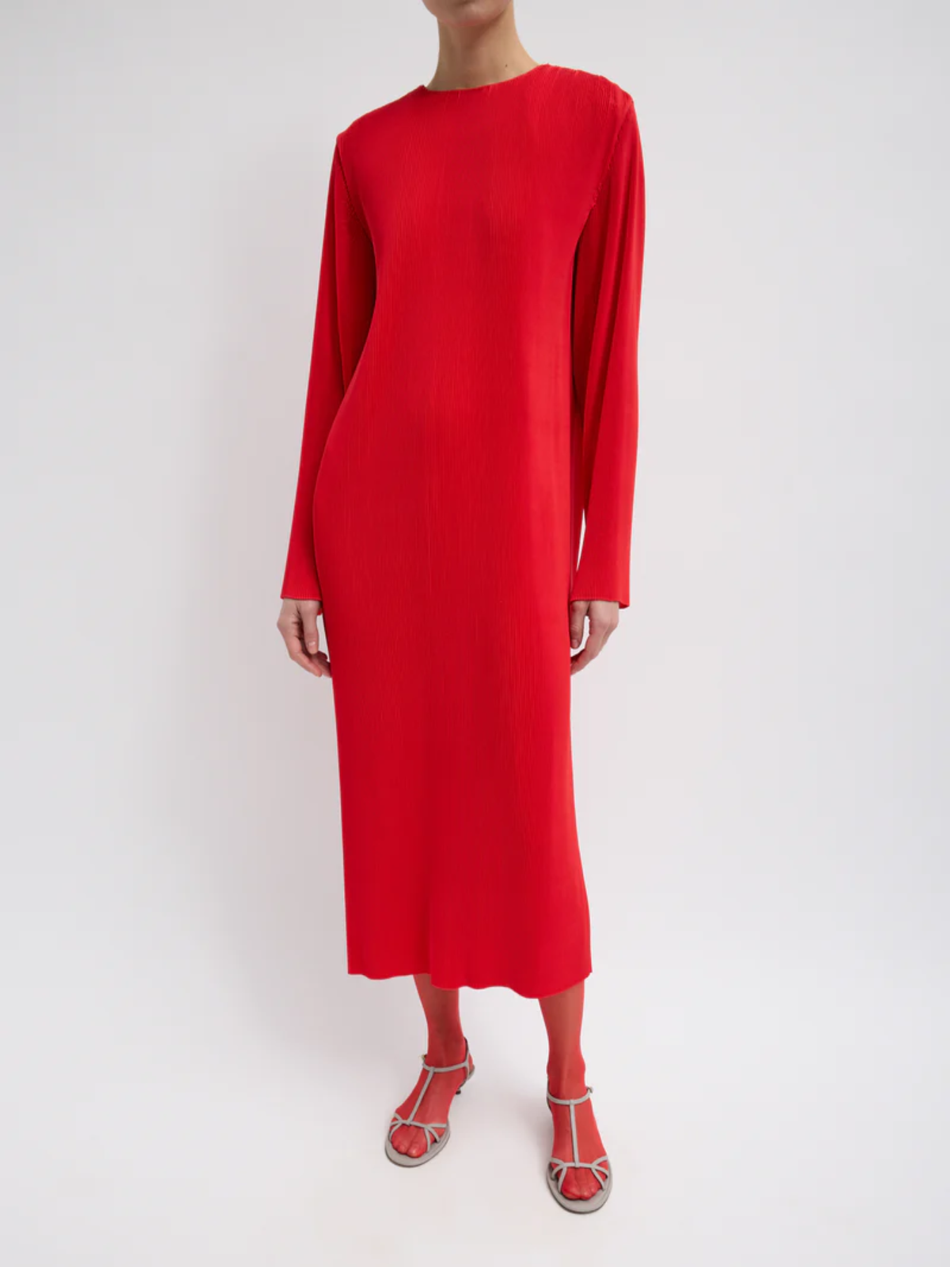 Tibi-Plisse Midi Dress - Red-Dresses-Boboli-Vancouver-Canada