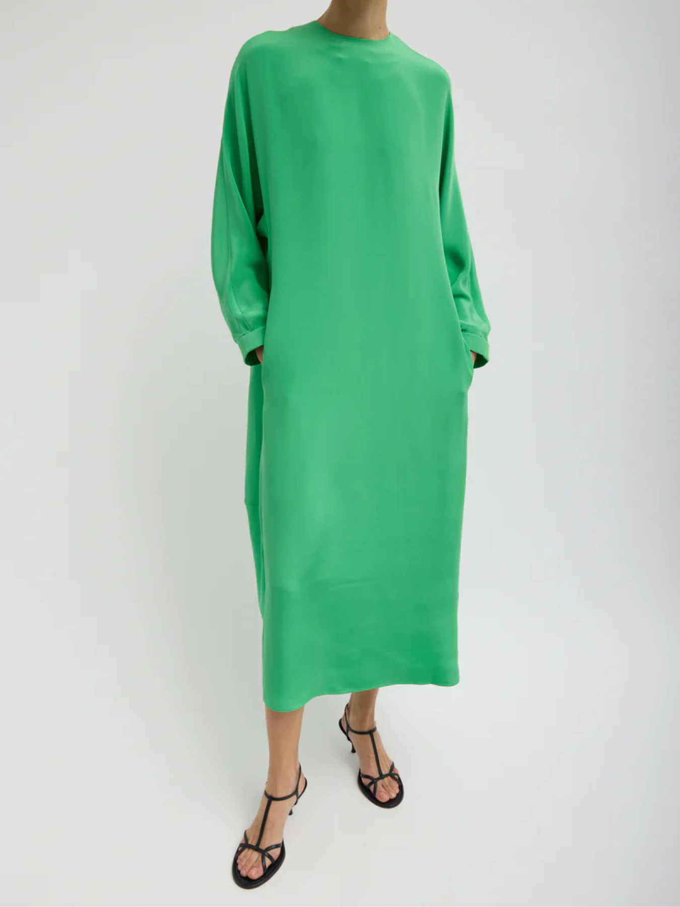 Tibi-4 Ply Silk Long Sleeve Cocoon Dress - Green-Dresses-Boboli-Vancouver-Canada