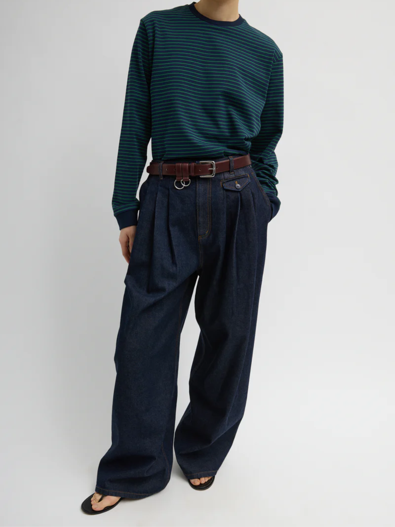 Tibi-Indigo Denim Triple Pleat Jean - Indigo-Pants-Boboli-Vancouver-Canada