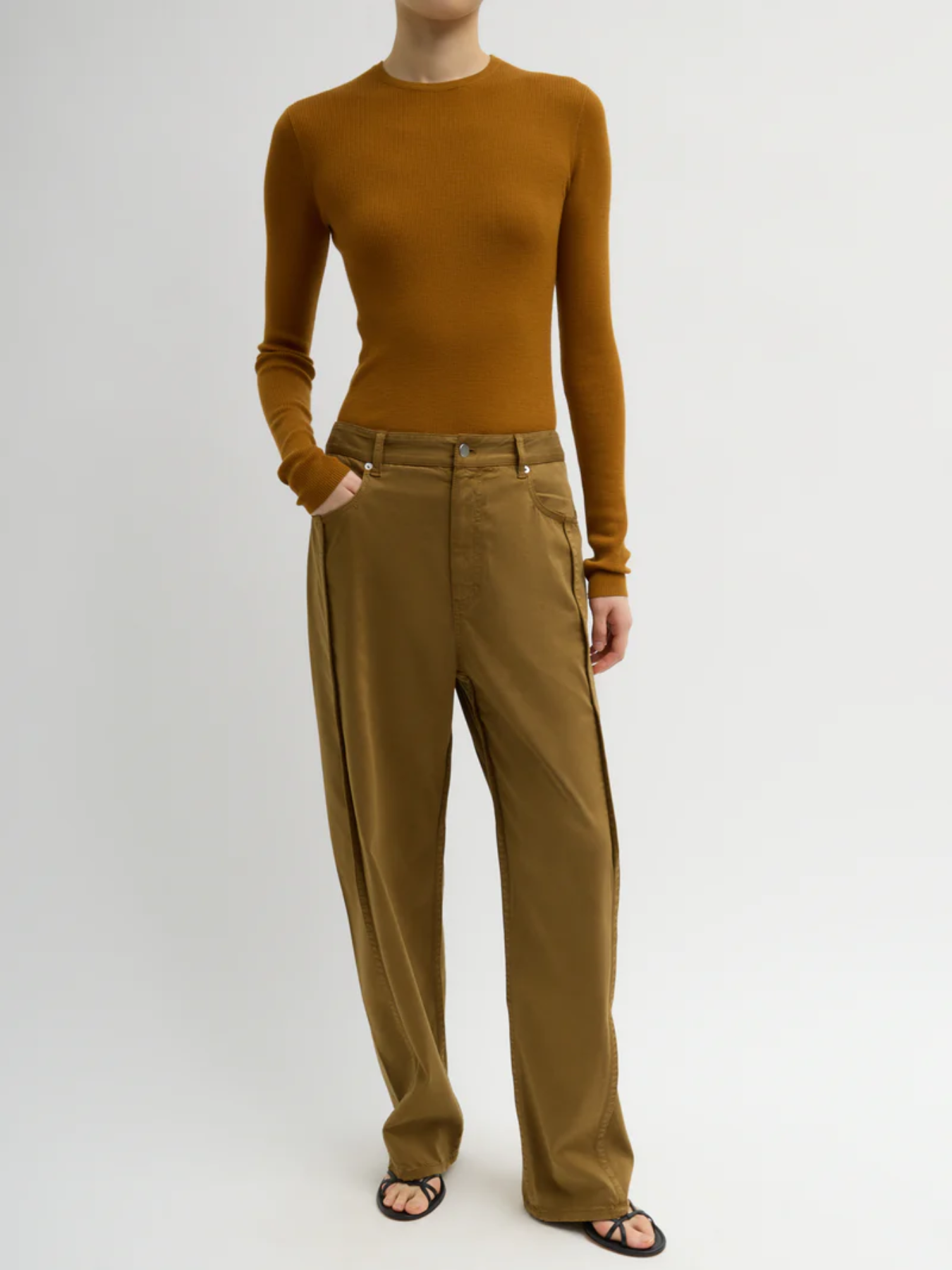 Tibi-Garment Dyed Stretch Twill Tuck Pant - Dark Tan-Pants-Boboli-Vancouver-Canada