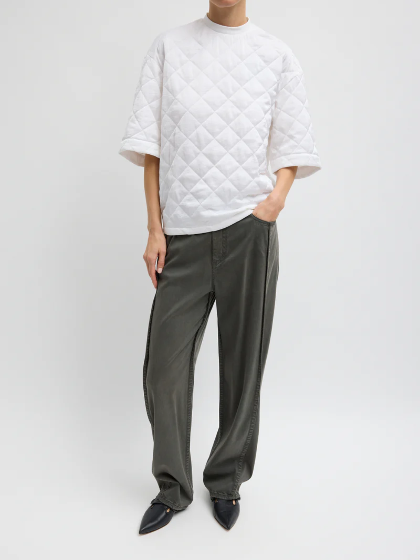 Tibi-Garment Dyed Stretch Twill Tuck Pant - Grey-Pants-Boboli-Vancouver-Canada