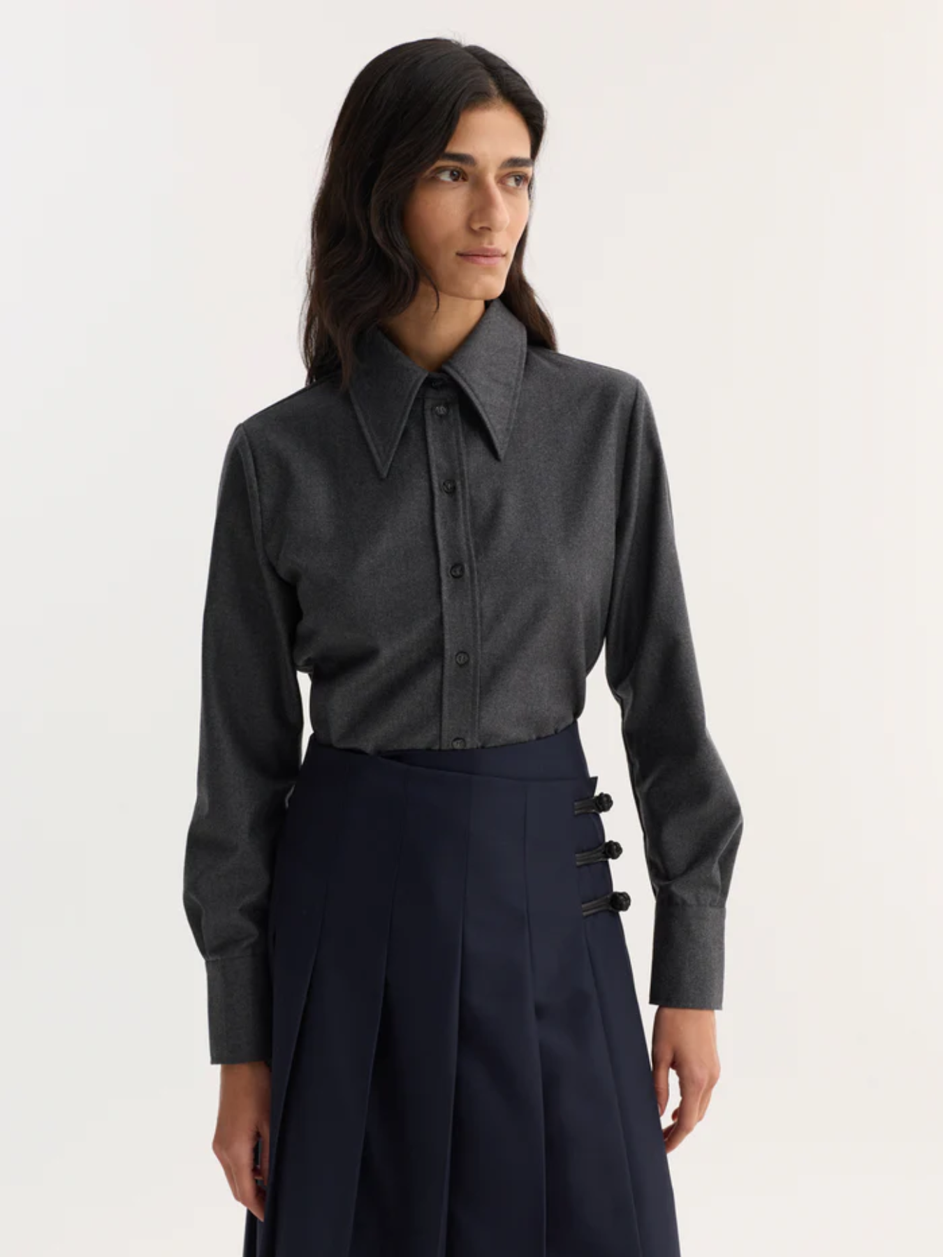 Rohe-Fitted Shirt - Dark Grey Melange-Shirts-Boboli-Vancouver-Canada