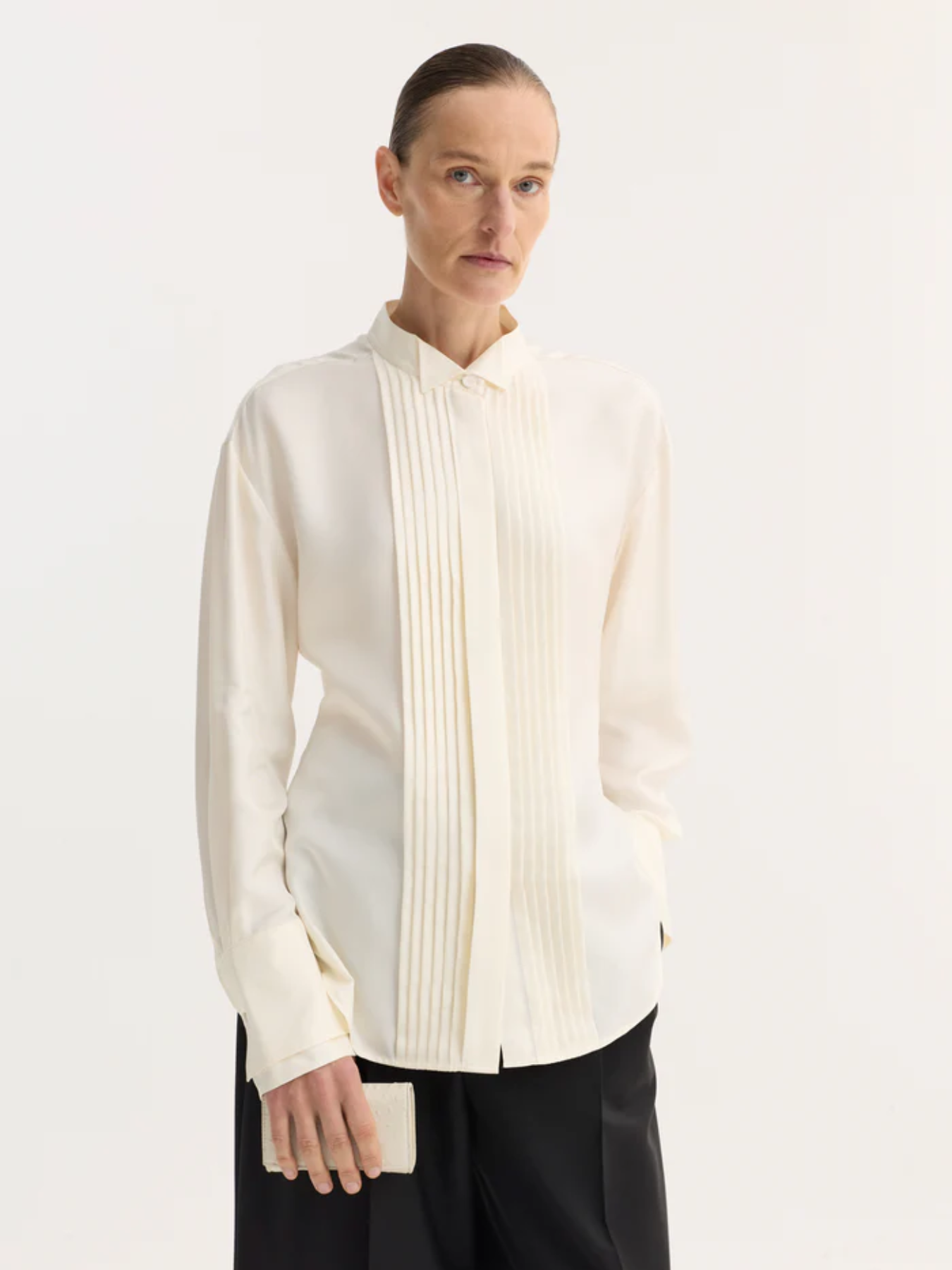 Rohe-Shaped Tuxedo Silk Shirt - Cream-Shirts-Boboli-Vancouver-Canada