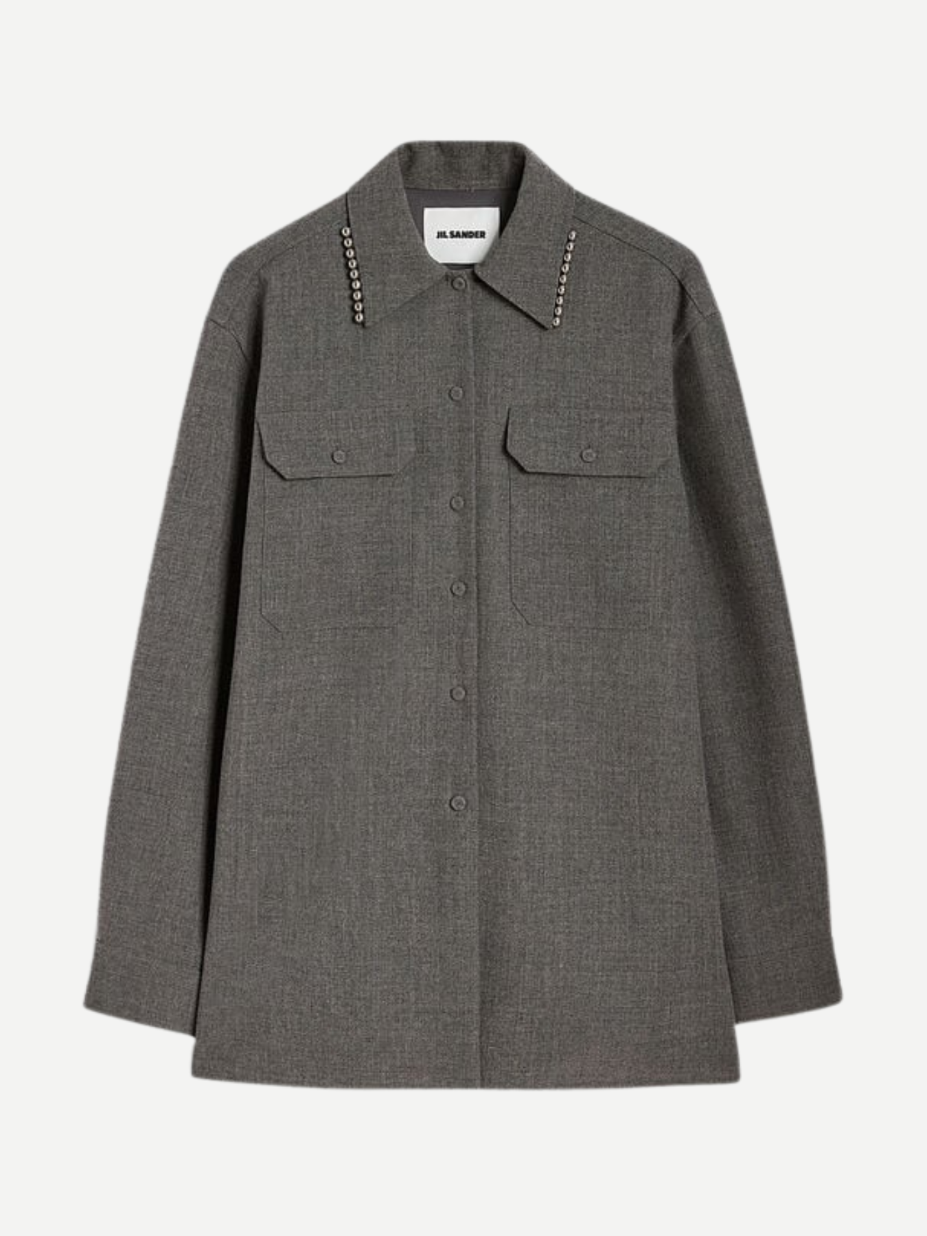 Jil Sander-Wool Canvas Shirt w/Beads - Volcanic Glass-Shirts-Boboli-Vancouver-Canada