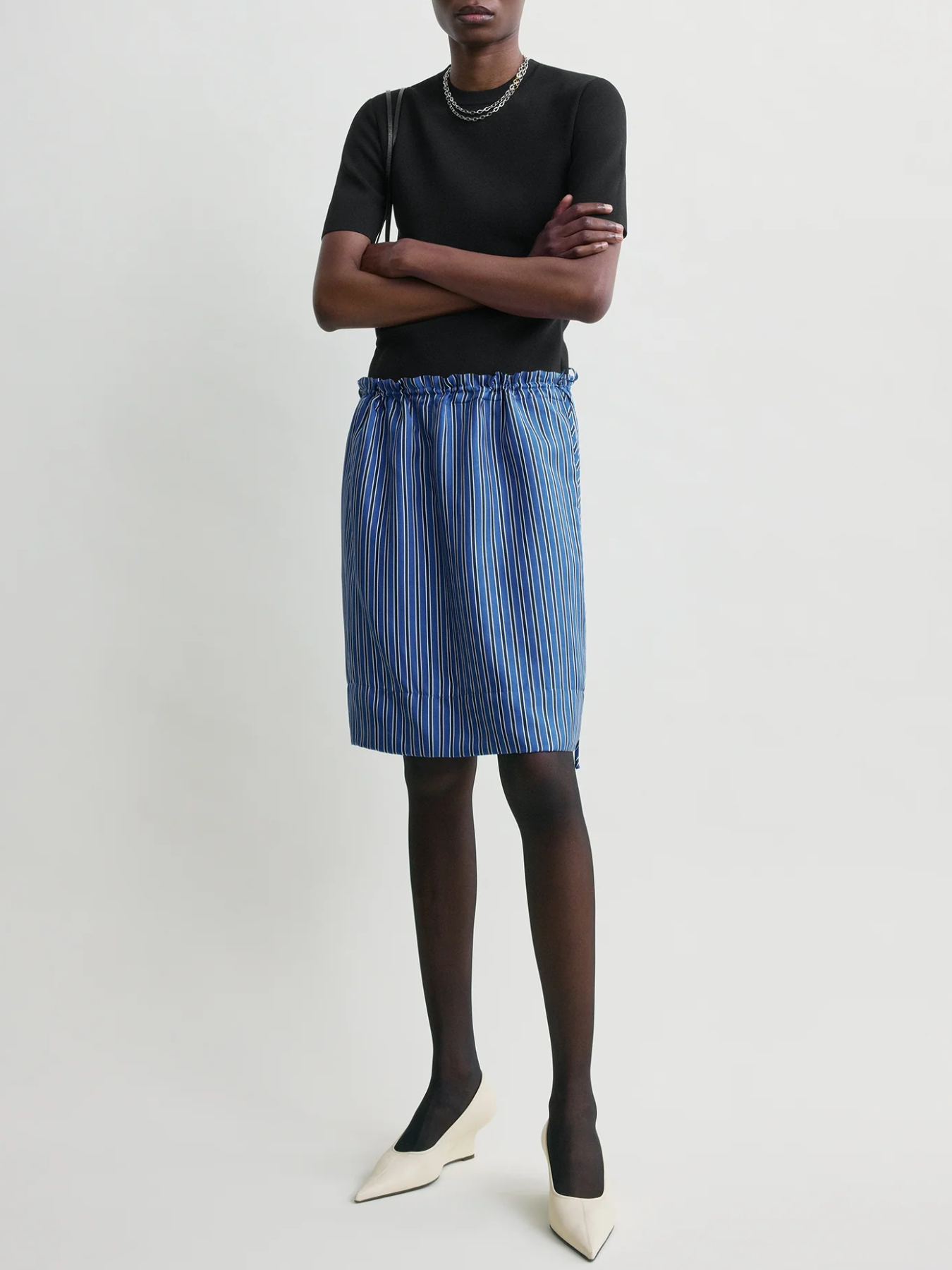 Totême-Striped Mini Skirt - Blue/Navy-Skirts-Boboli-Vancouver-Canada
