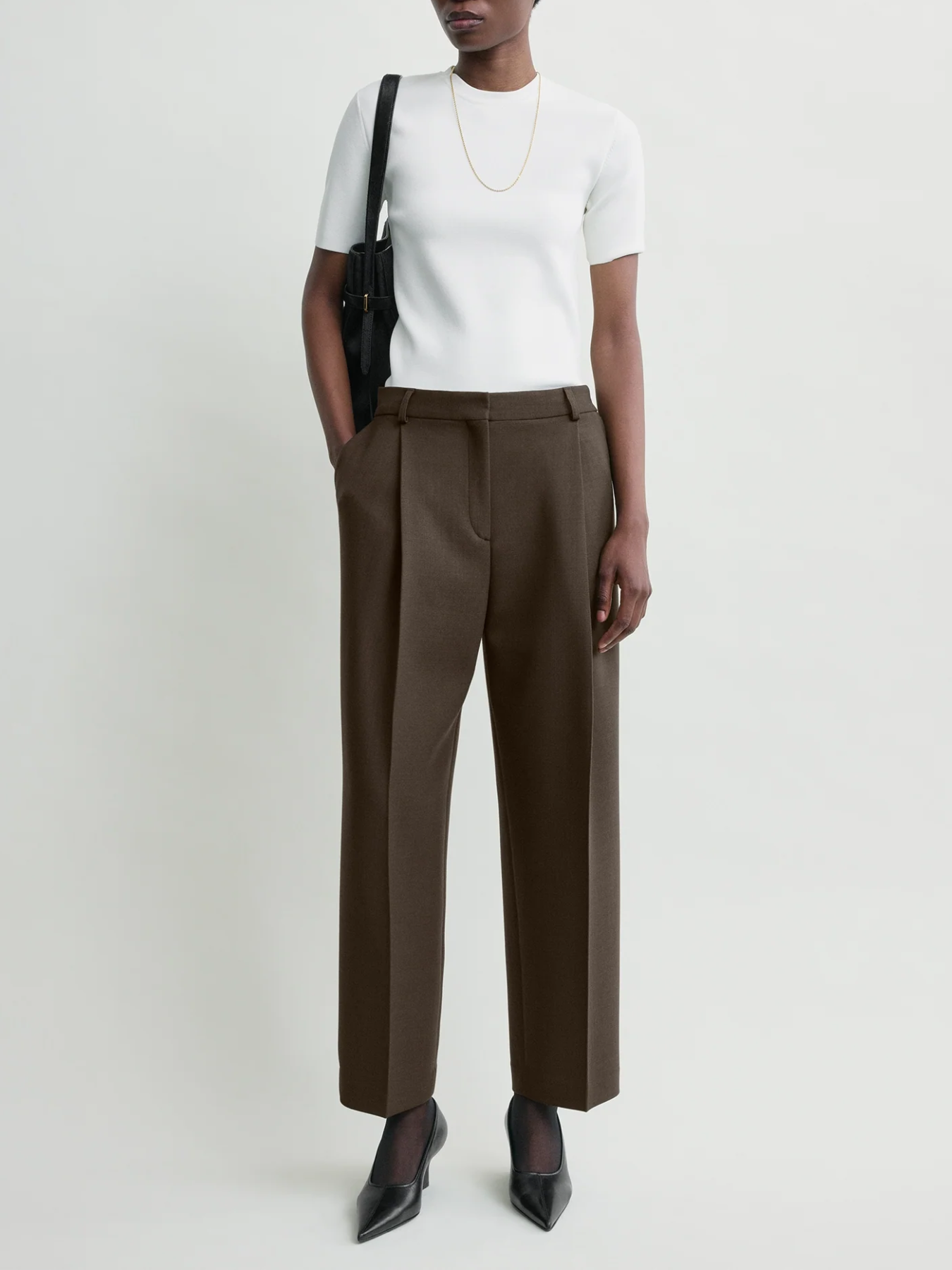 Totême-Pleated Straight Trousers - Bark-Pants-Boboli-Vancouver-Canada