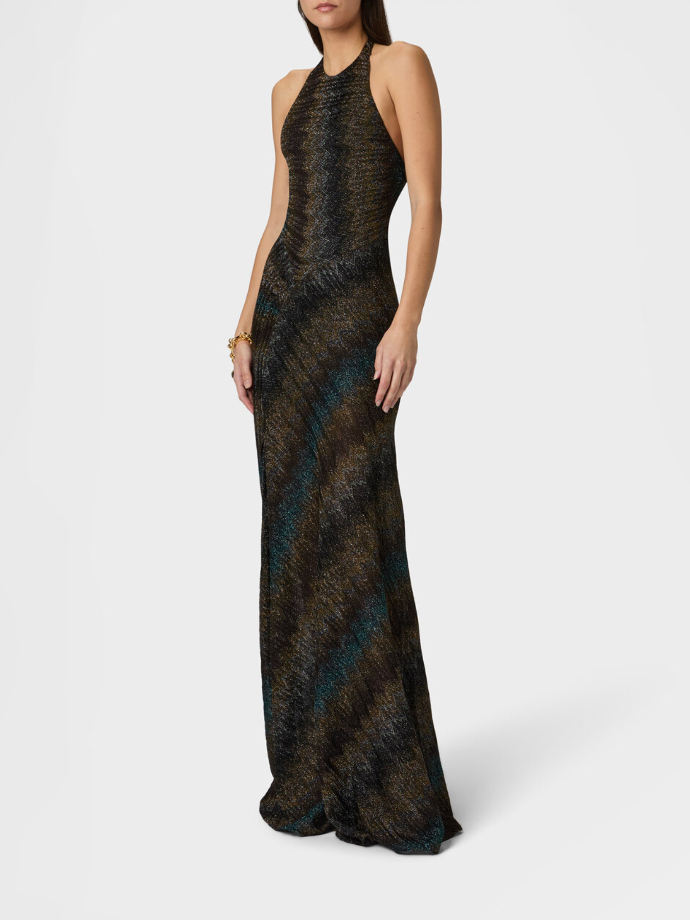 Missoni-Sleeveless Halterneck Long Dress - Multi w/Black Base-Dresses-Boboli-Vancouver-Canada