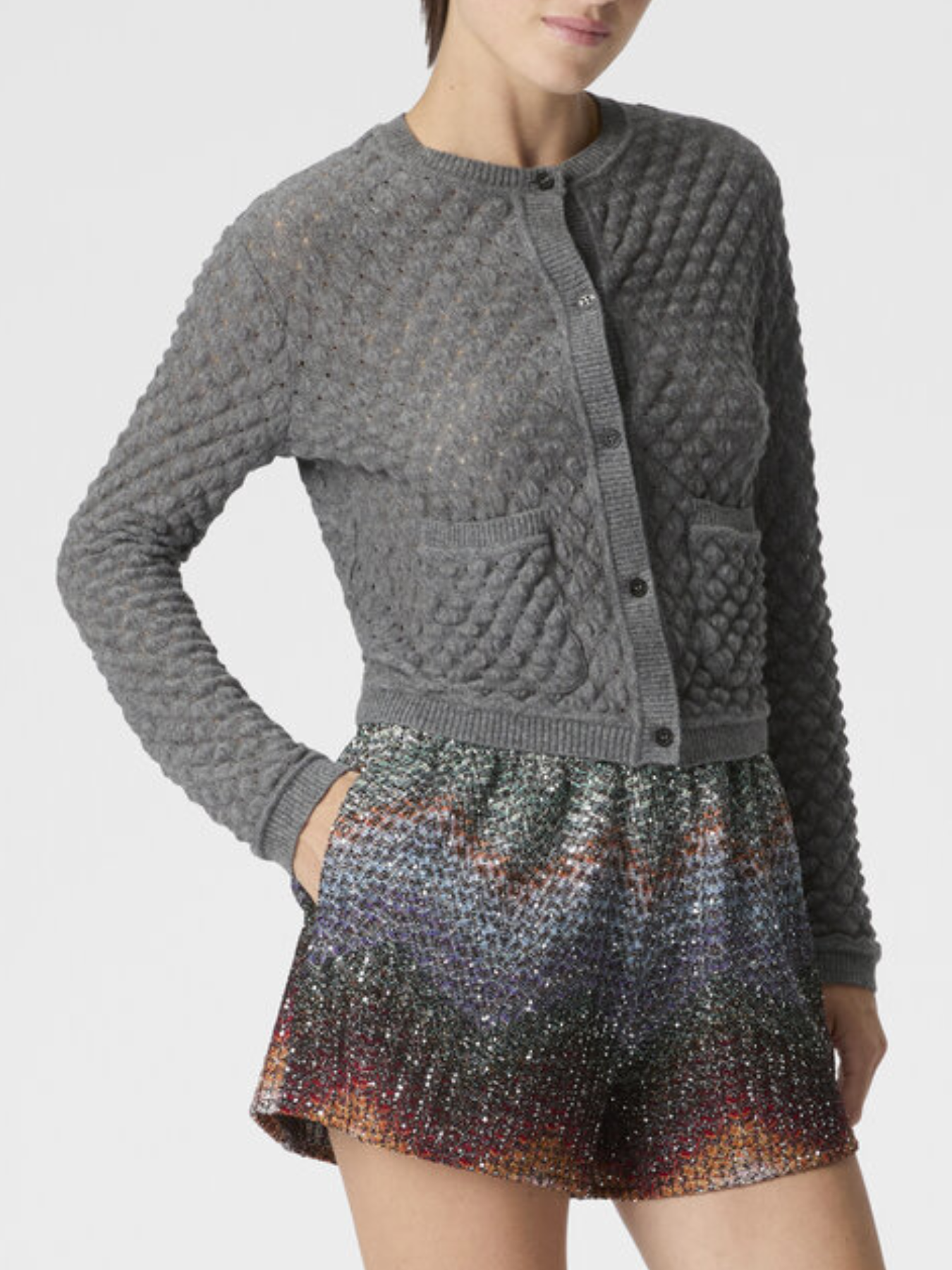 Missoni-Buttoned Cardigan - Medium Grey-Cardigans-Boboli-Vancouver-Canada