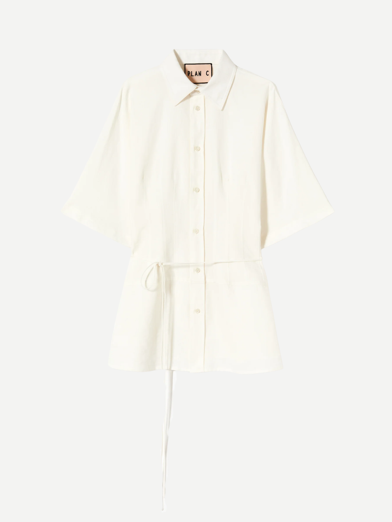 Plan C-Linen Shirt With Self Tie Belt - Chalk-Shirts-Boboli-Vancouver-Canada