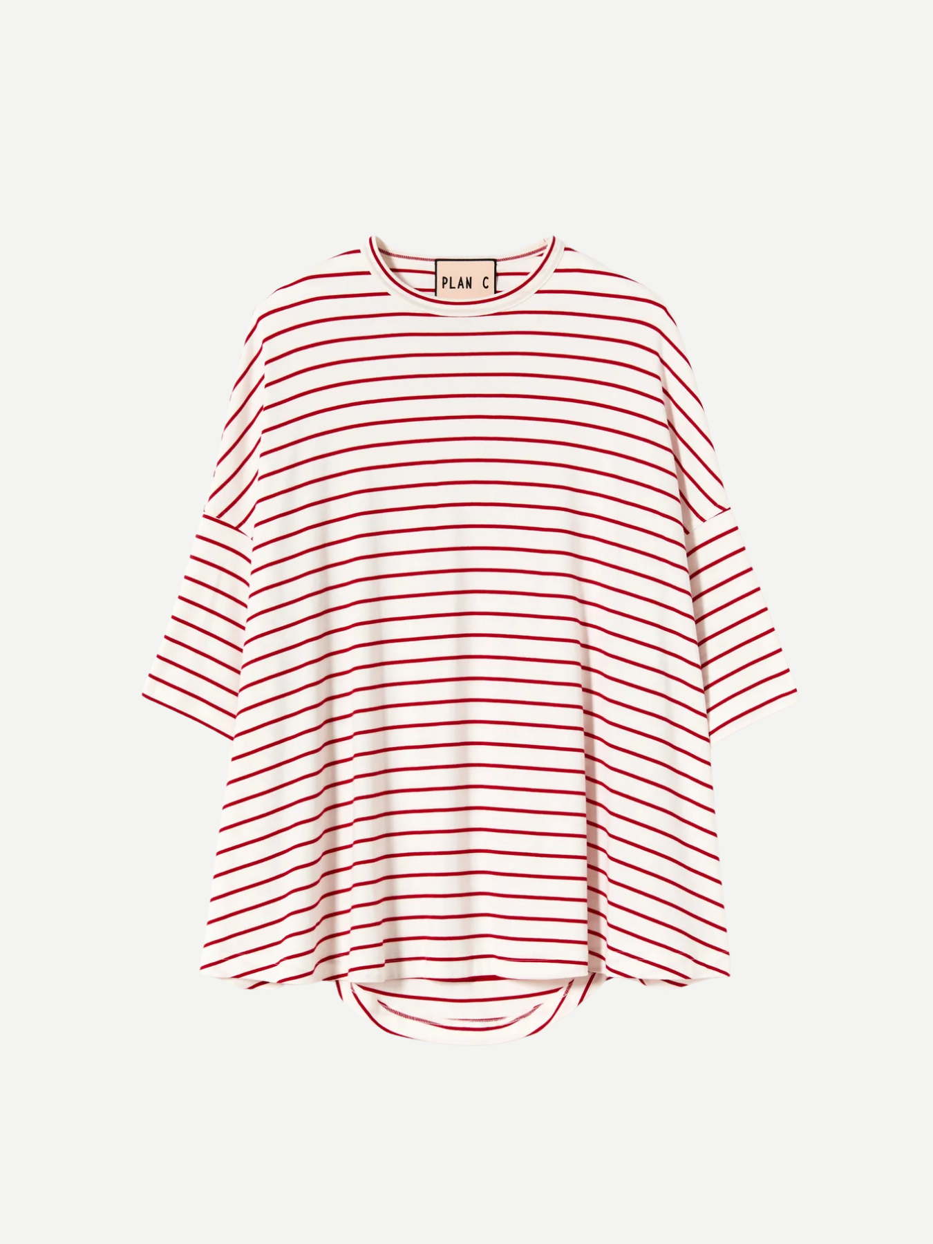 Plan C-Striped Wide Sleeved T-Shirt - White & Red-T-Shirts-Boboli-Vancouver-Canada