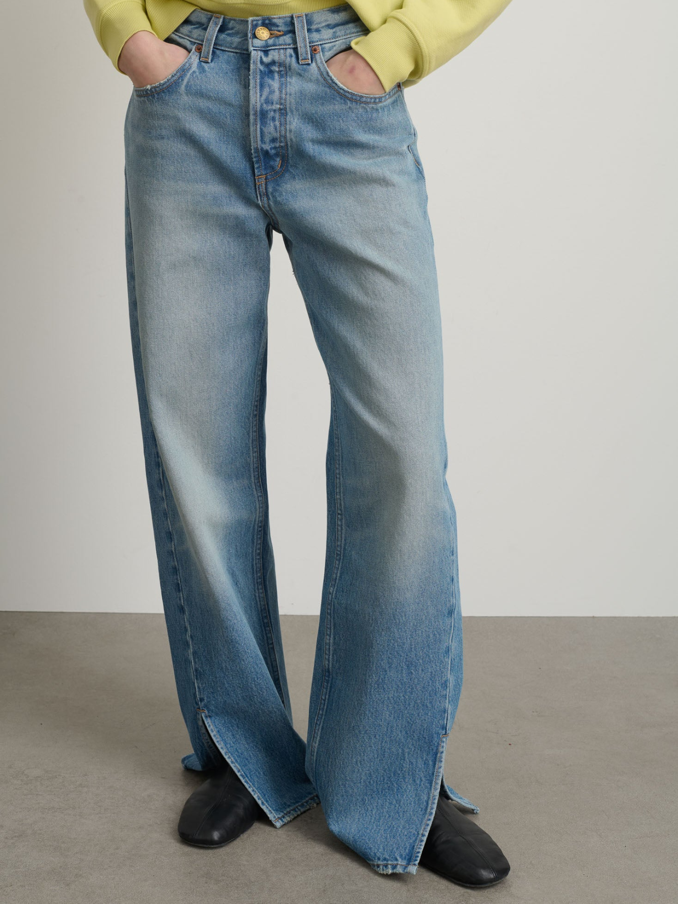 B Sides-Charlot Split Hem Denim - Shell Vintage Wash-Pants-Boboli-Vancouver-Canada