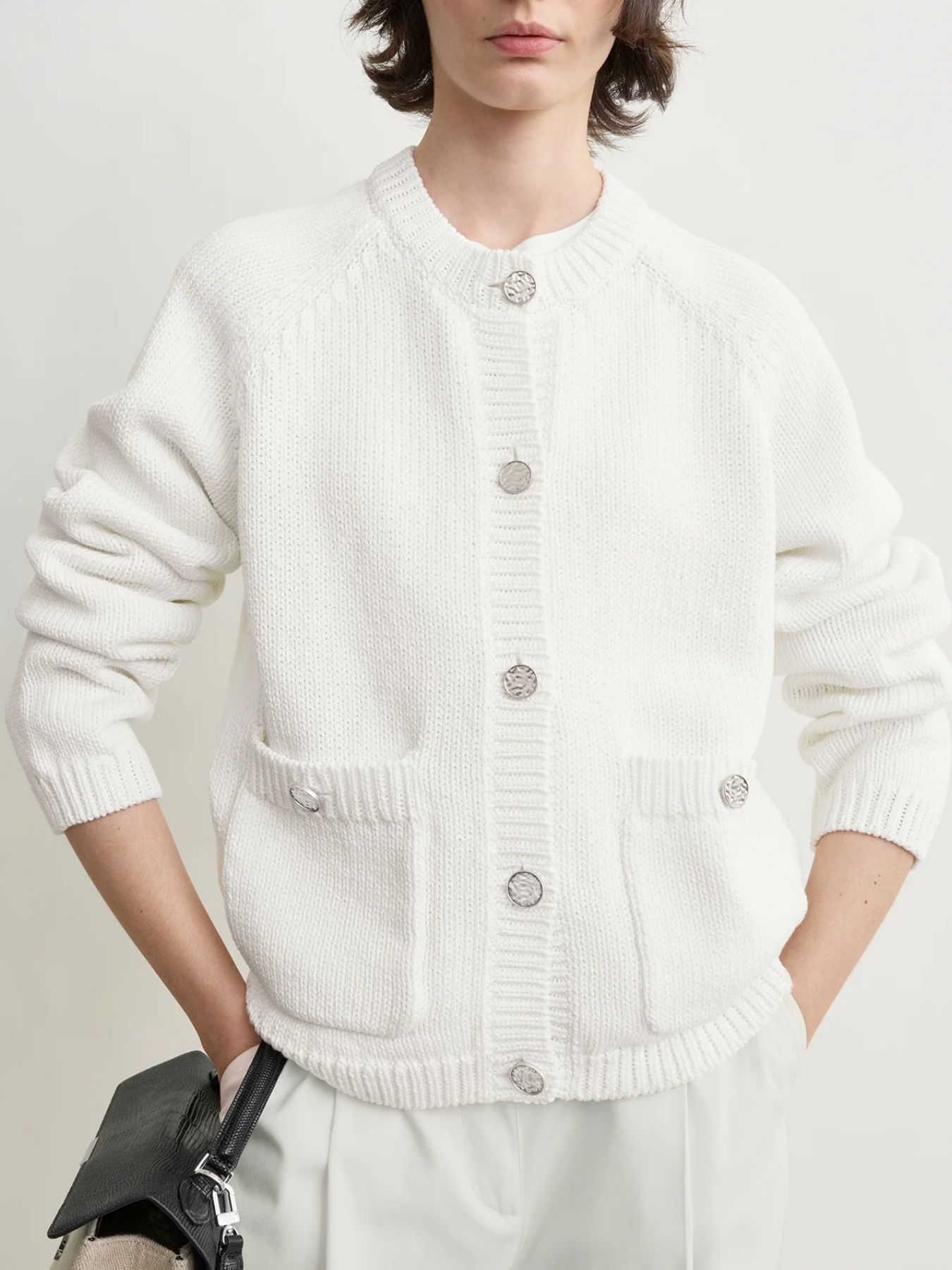 Toteme-Hammered Button Cotton Cardigan - White-Cardigans-Boboli-Vancouver-Canada