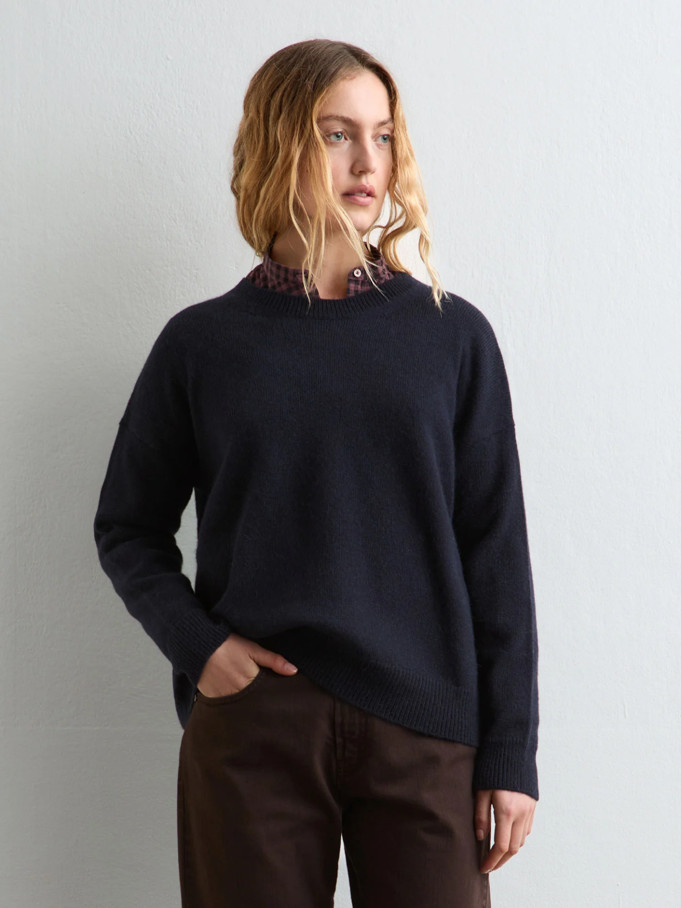 Massimo Alba-Francesca Round Neck Wool Sweater - Navy-Sweaters-Boboli-Vancouver-Canada
