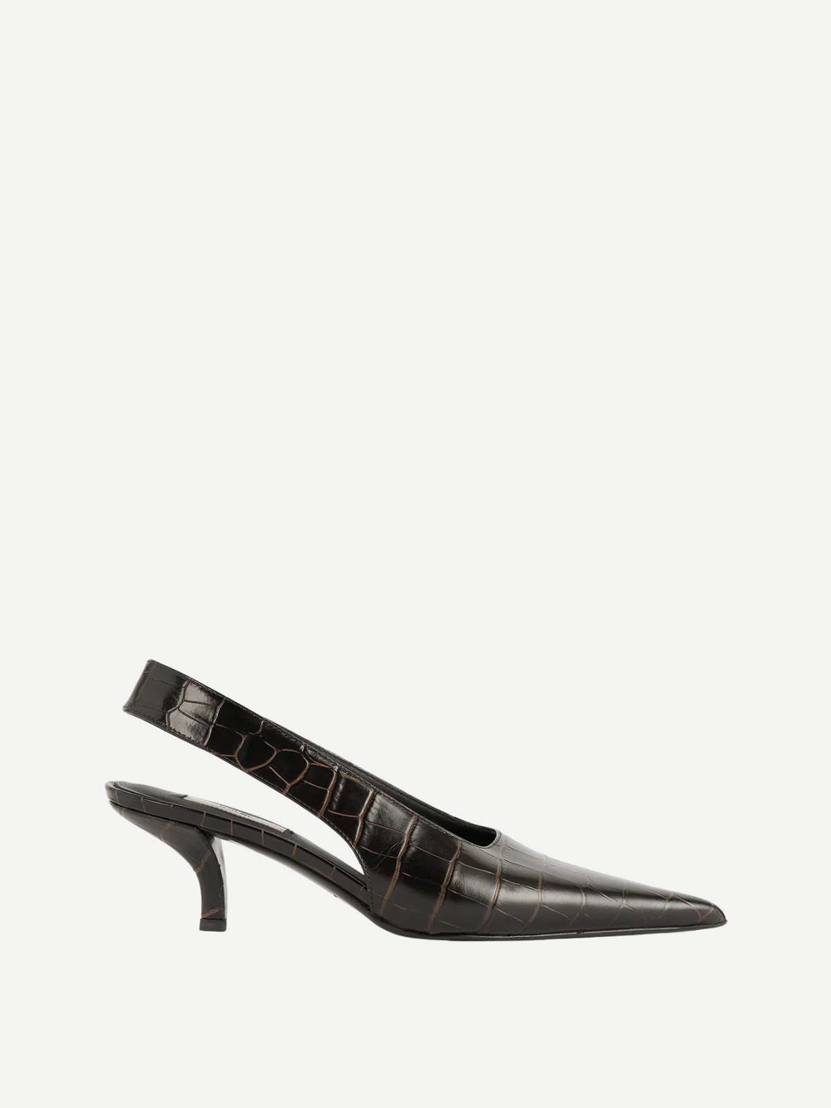 Toteme-Classic Croco-Embossed Slingbacks - Dark Brown-Shoes-Boboli-Vancouver-Canada