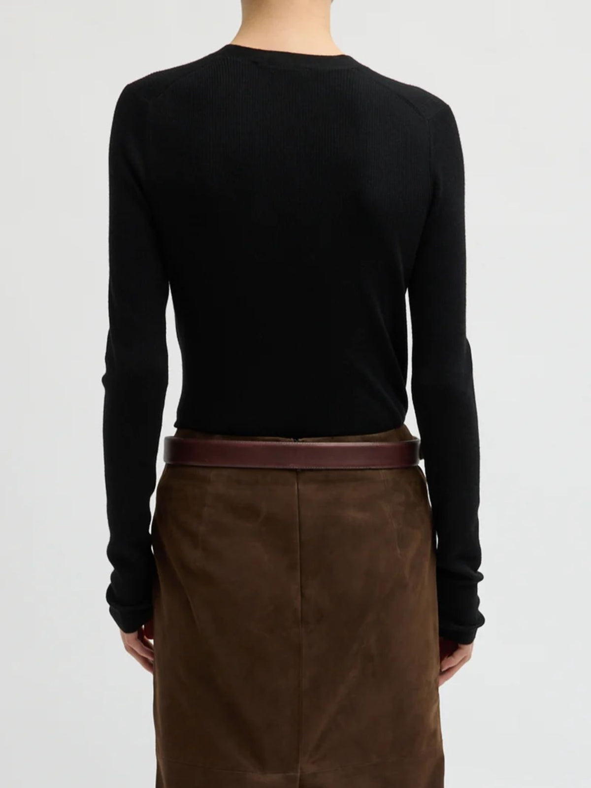 Tibi-Feather Weight Ribbed Vneck Slim Cardigan - Black-Sweaters-Boboli-Vancouver-Canada