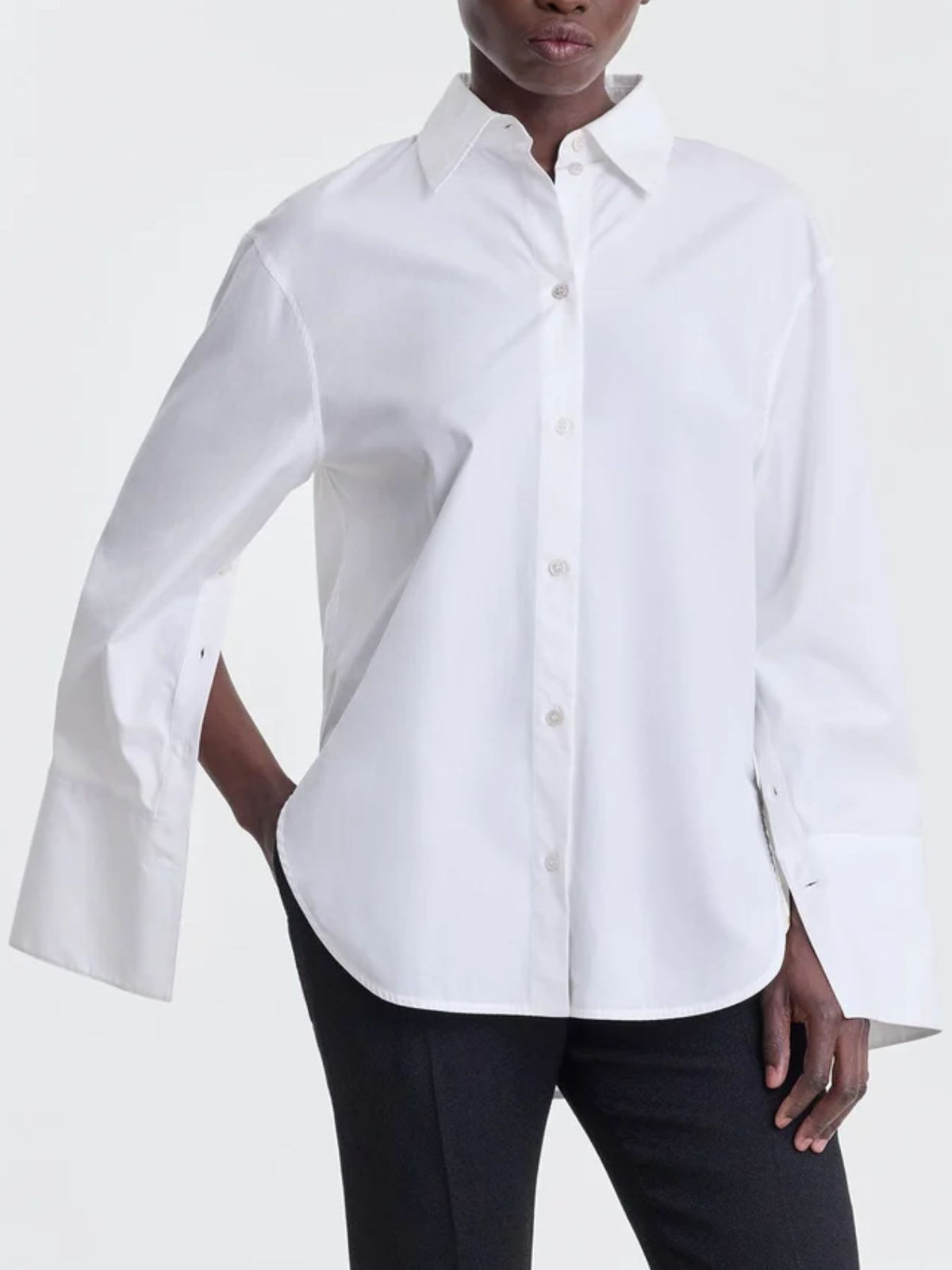 FFORME-Erin Slashed Sleeve Boyfriend Shirt-White-Shirts-Boboli-Vancouver-Canada