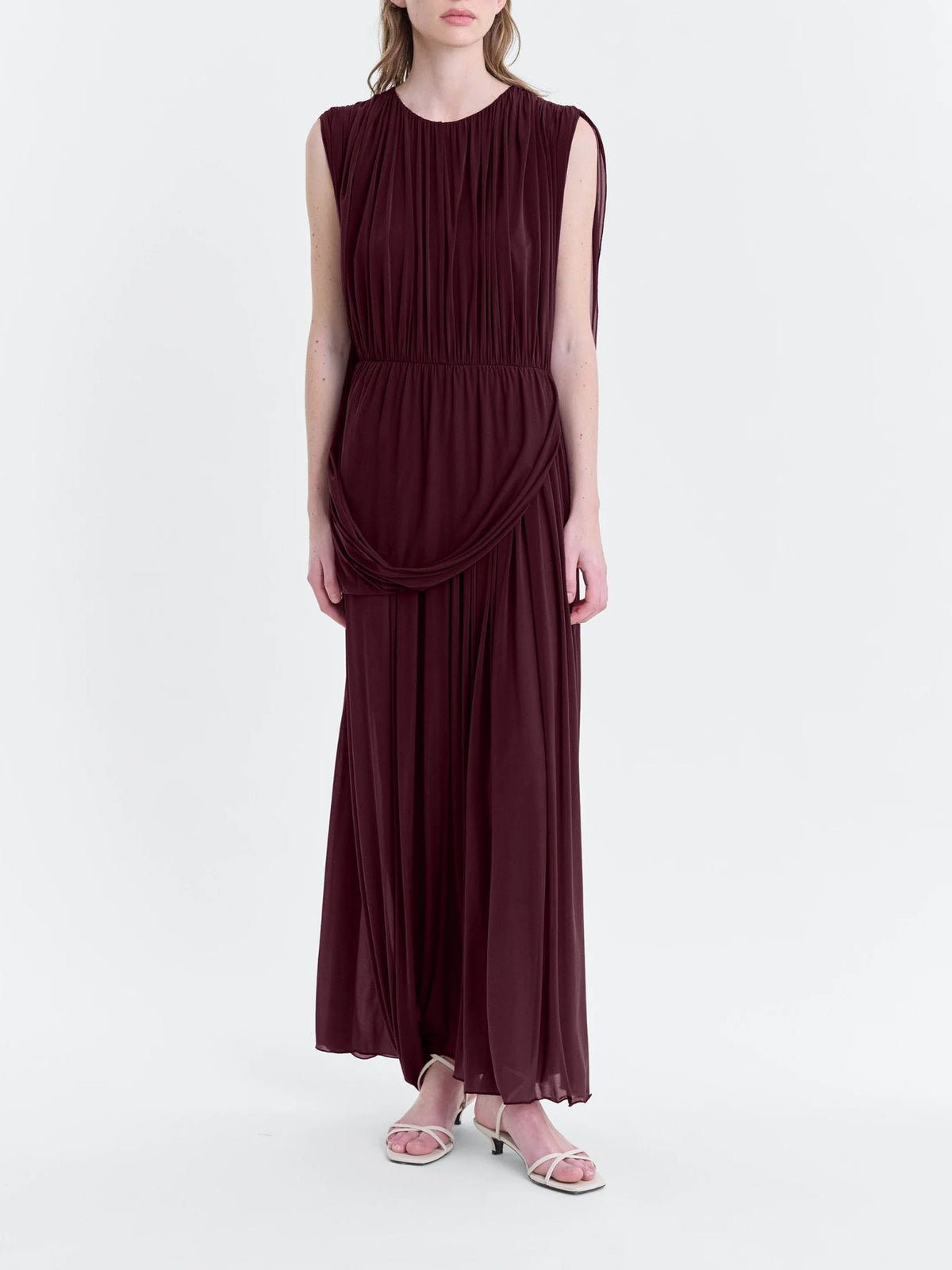 FFORME-Kahlo Assymetric Draped Loop Jersey Dress-Deep Bordeaux-Dresses-Boboli-Vancouver-Canada