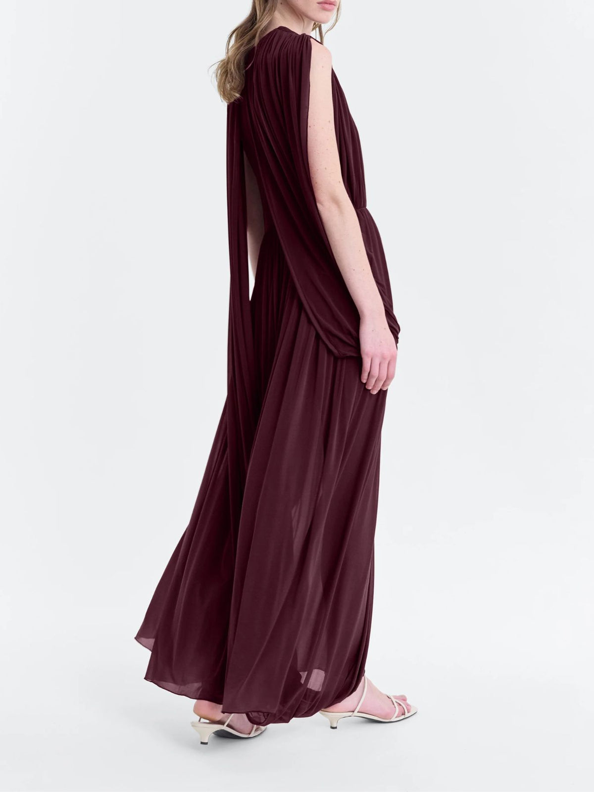 FFORME-Kahlo Assymetric Draped Loop Jersey Dress-Deep Bordeaux-Dresses-Boboli-Vancouver-Canada