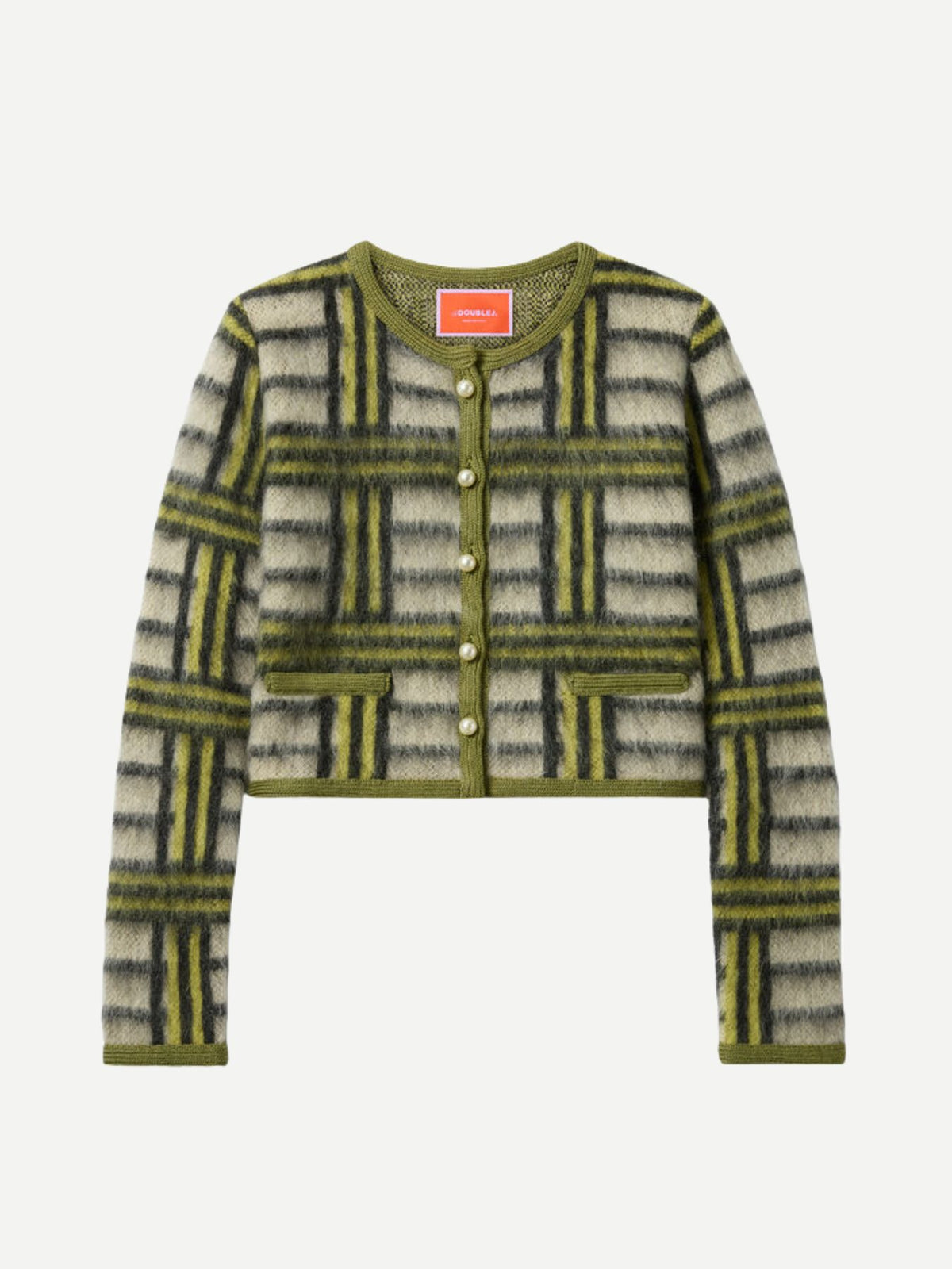 La DoubleJ-Check Cardigan - Kells Check Ecru, Light Green, and Black-Cardigans-Boboli-Vancouver-Canada