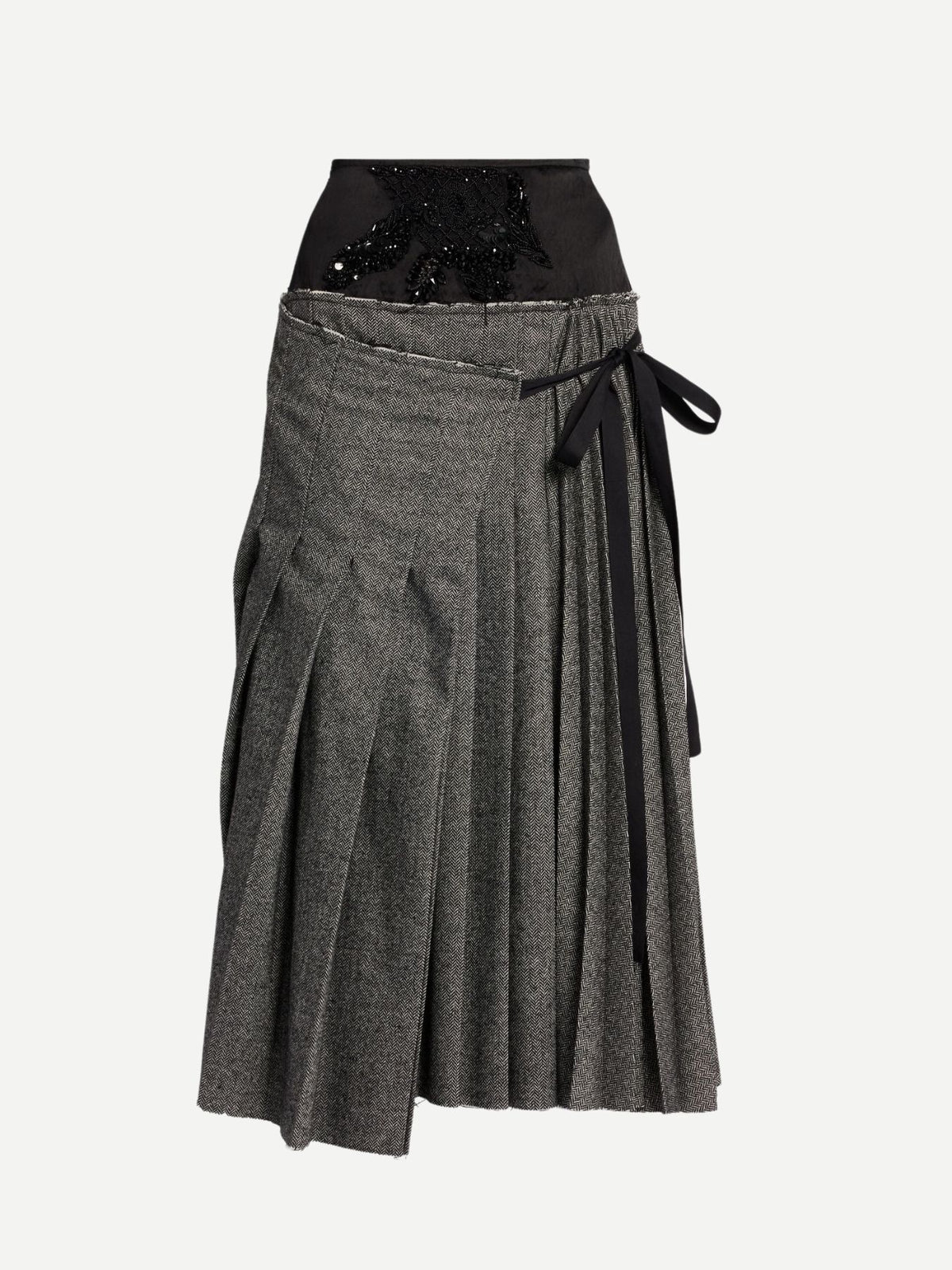 Erdem-Herringbone Suiting A-Line Pleated Midi Skirt - BlackWhite-Skirts-Boboli-Vancouver-Canada