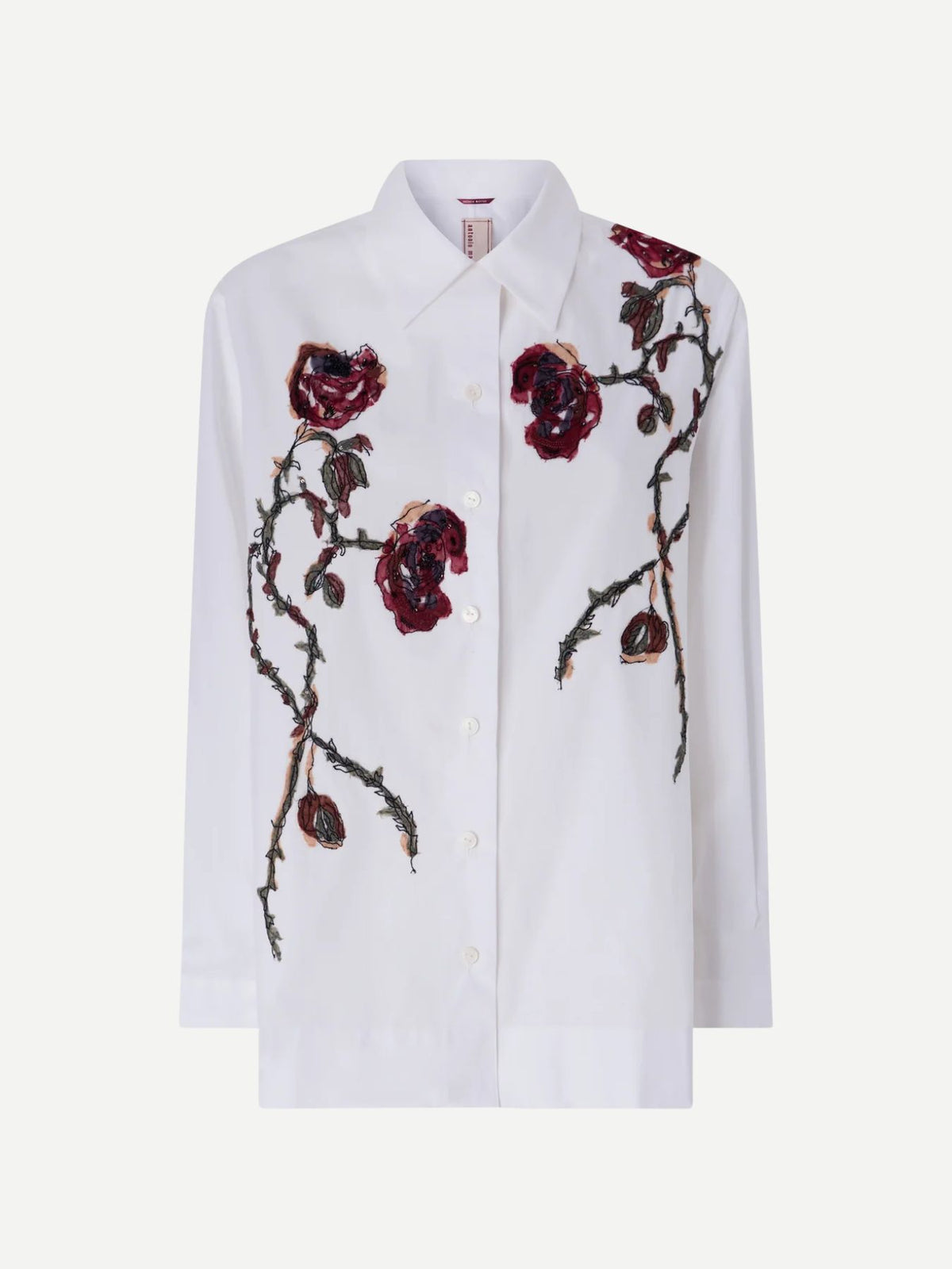 Antonio Marras-Robespierre Shirt Roses Embroidery - White Red-Shirts-Boboli-Vancouver-Canada
