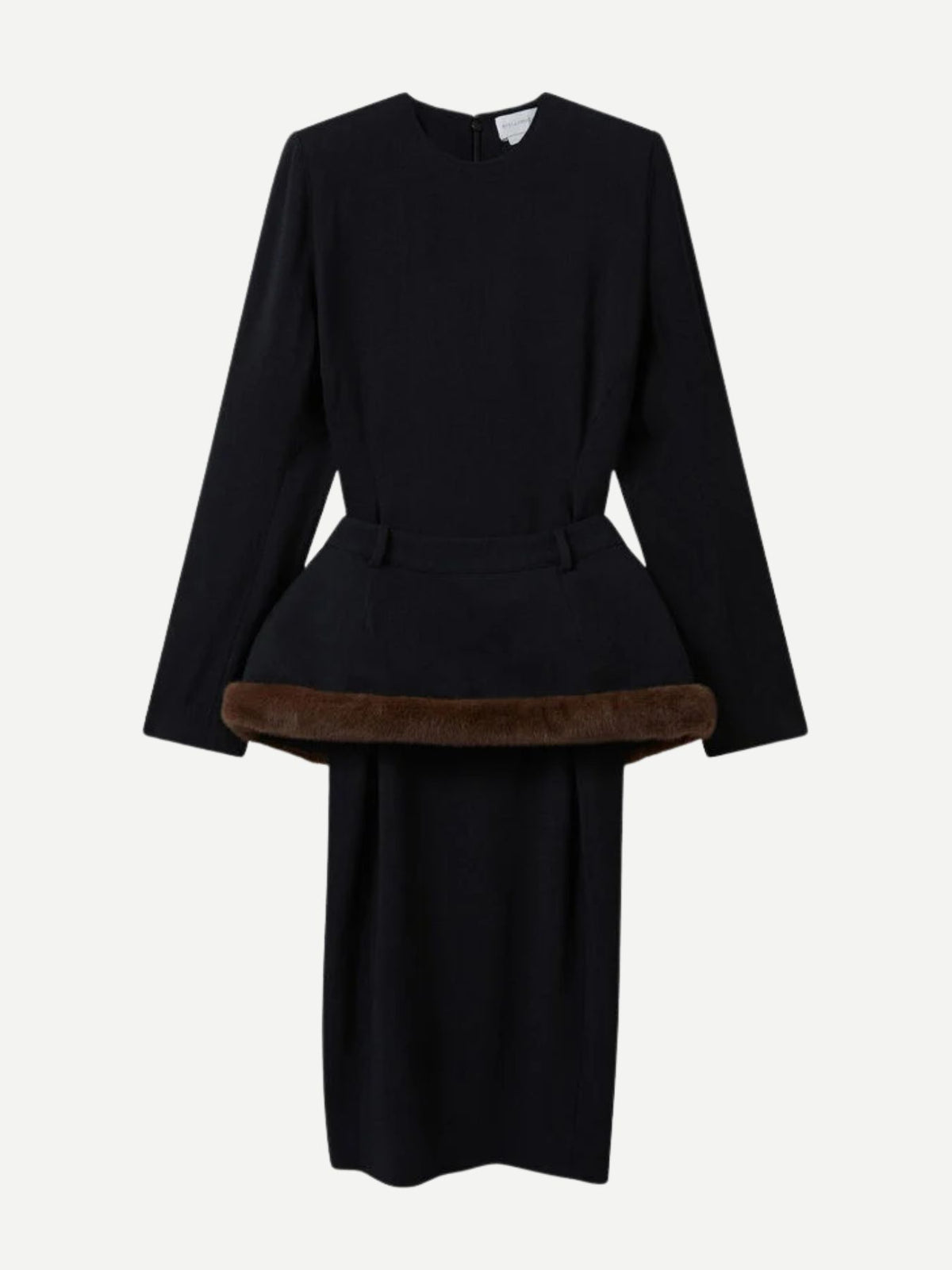 Stella McCartney-Belted Fur Trimmed Sable Midi Dress - Black-Dresses-Boboli-Vancouver-Canada