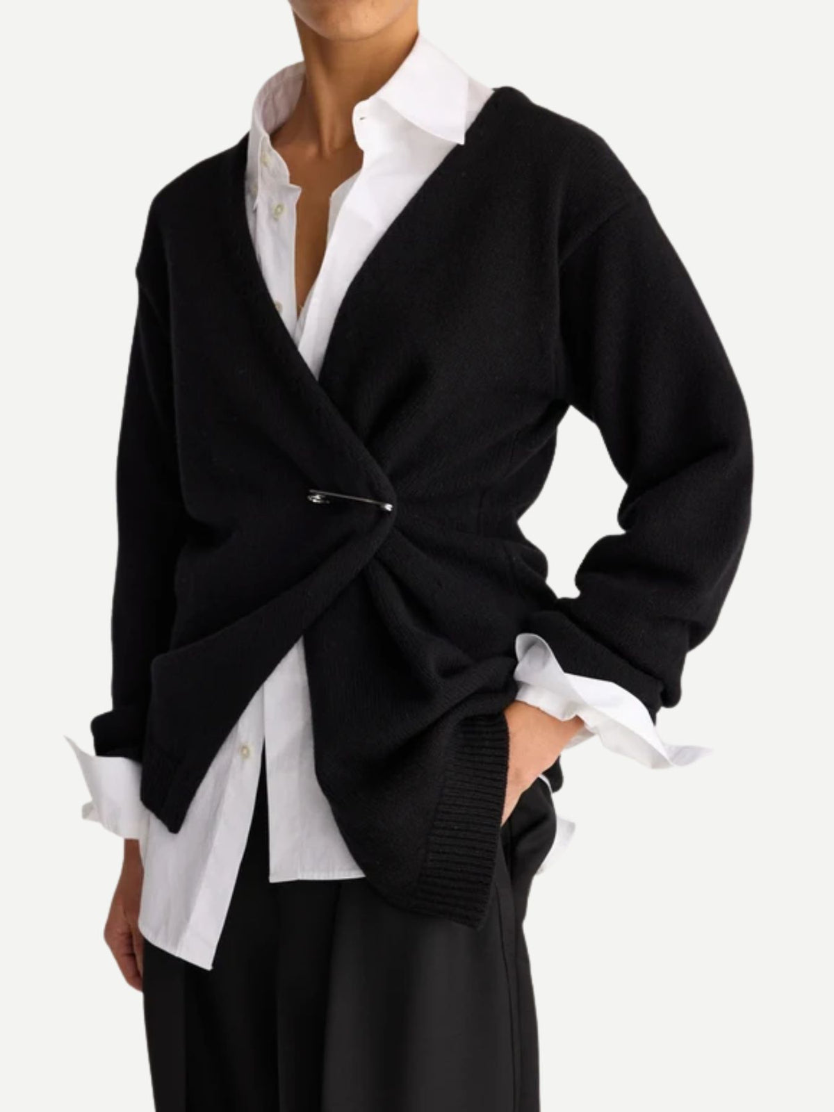 Rohe-Off-Shoulder Wrap Cardigan - Black-Cardigans-Boboli-Vancouver-Canada