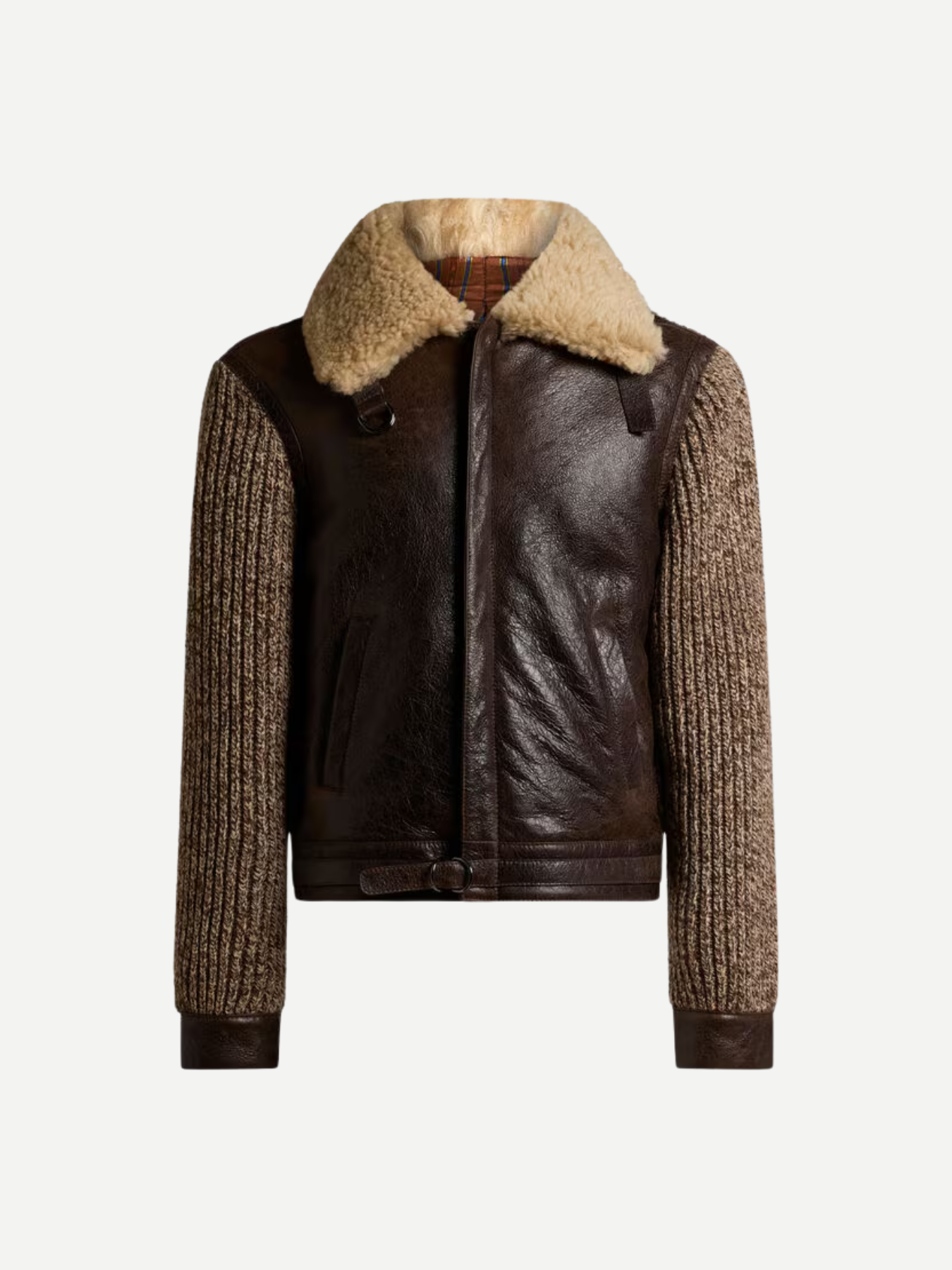 Etro-Crop Leather Shearling Jacket - Brown-Jackets-Boboli-Vancouver-Canada